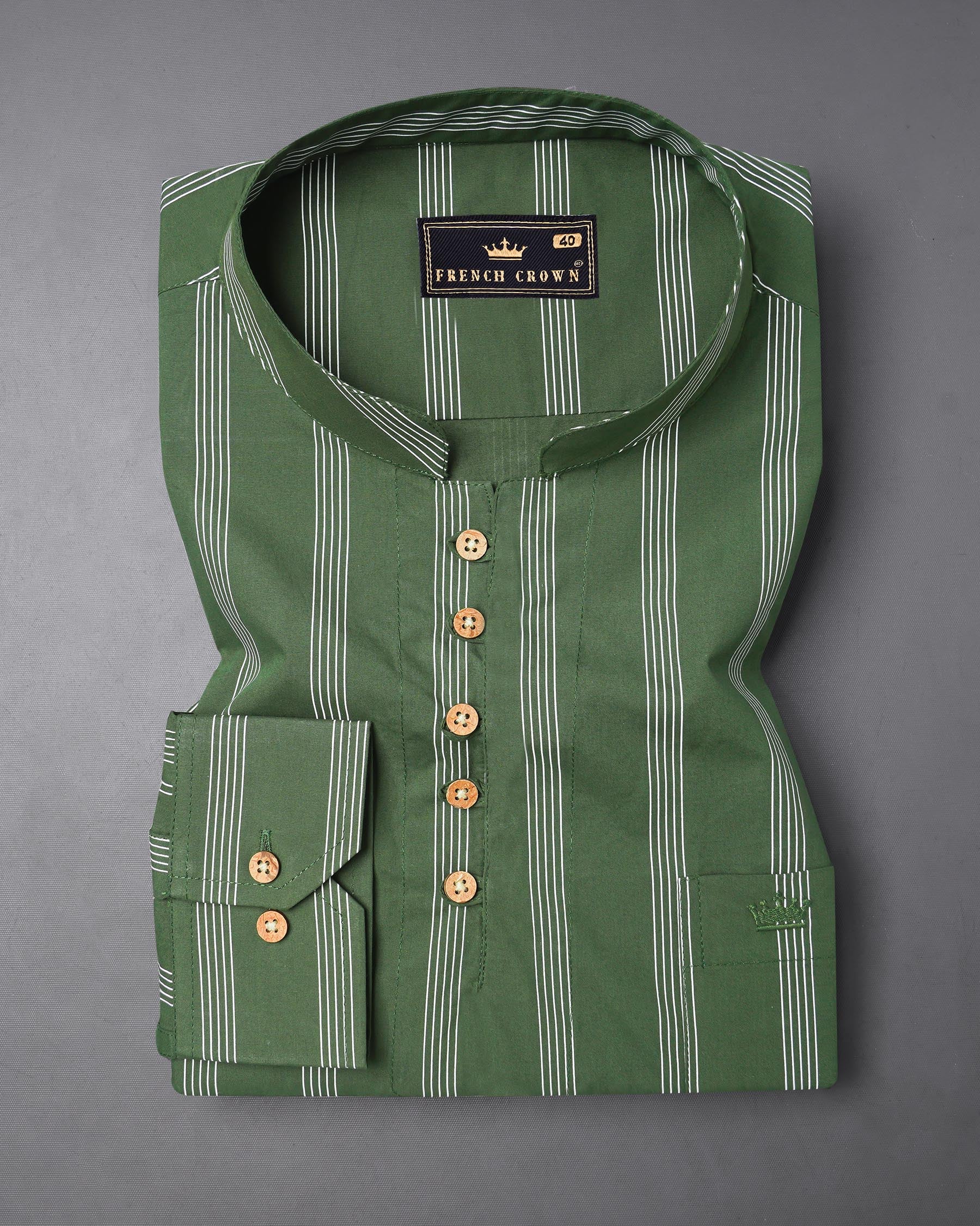 Finlandia Green Casual Stripes Premium Cotton Indian Kurta Style Shirt ...