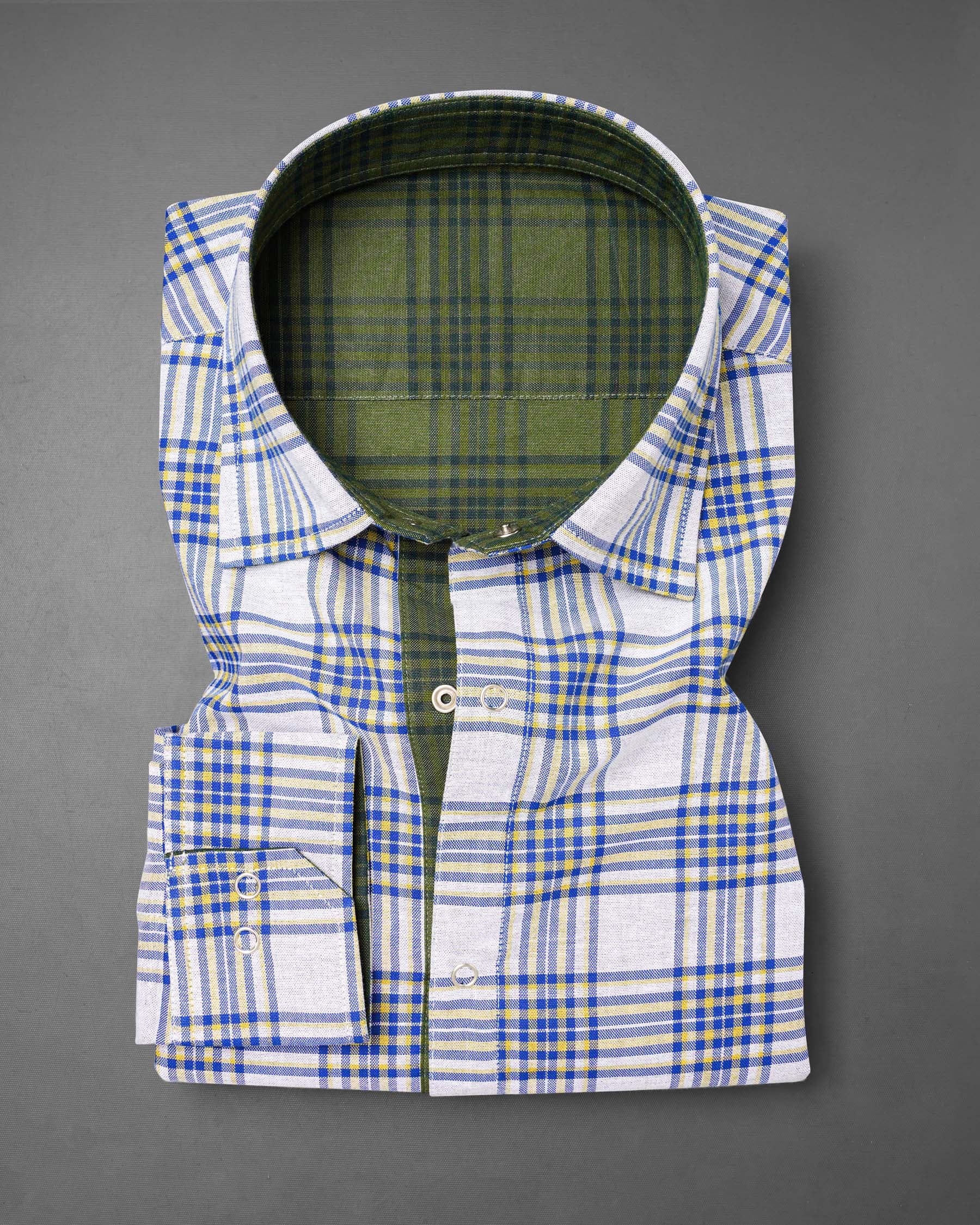 Wood Green and Bright White Plaid Royal Oxford Reversible Shirt 7538-38, 7538-H-38, 7538-39, 7538-H-39, 7538-40, 7538-H-40, 7538-42, 7538-H-42, 7538-44, 7538-H-44, 7538-46, 7538-H-46, 7538-48, 7538-H-48, 7538-50, 7538-H-50, 7538-52, 7538-H-52