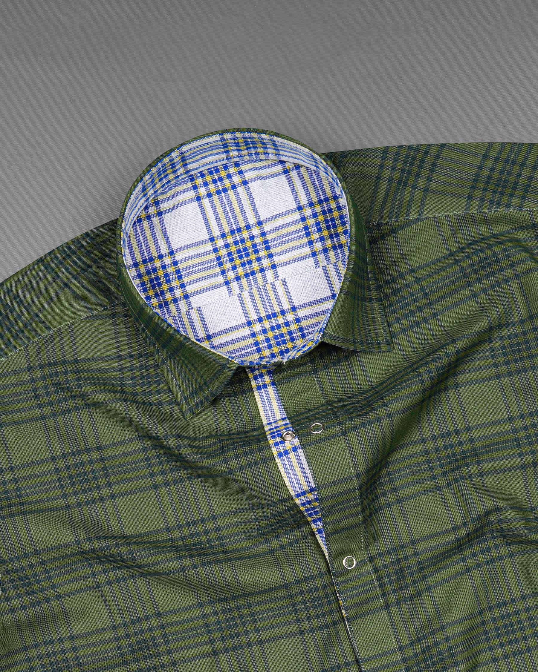 Wood Green and Bright White Plaid Royal Oxford Reversible Shirt 7538-38, 7538-H-38, 7538-39, 7538-H-39, 7538-40, 7538-H-40, 7538-42, 7538-H-42, 7538-44, 7538-H-44, 7538-46, 7538-H-46, 7538-48, 7538-H-48, 7538-50, 7538-H-50, 7538-52, 7538-H-52