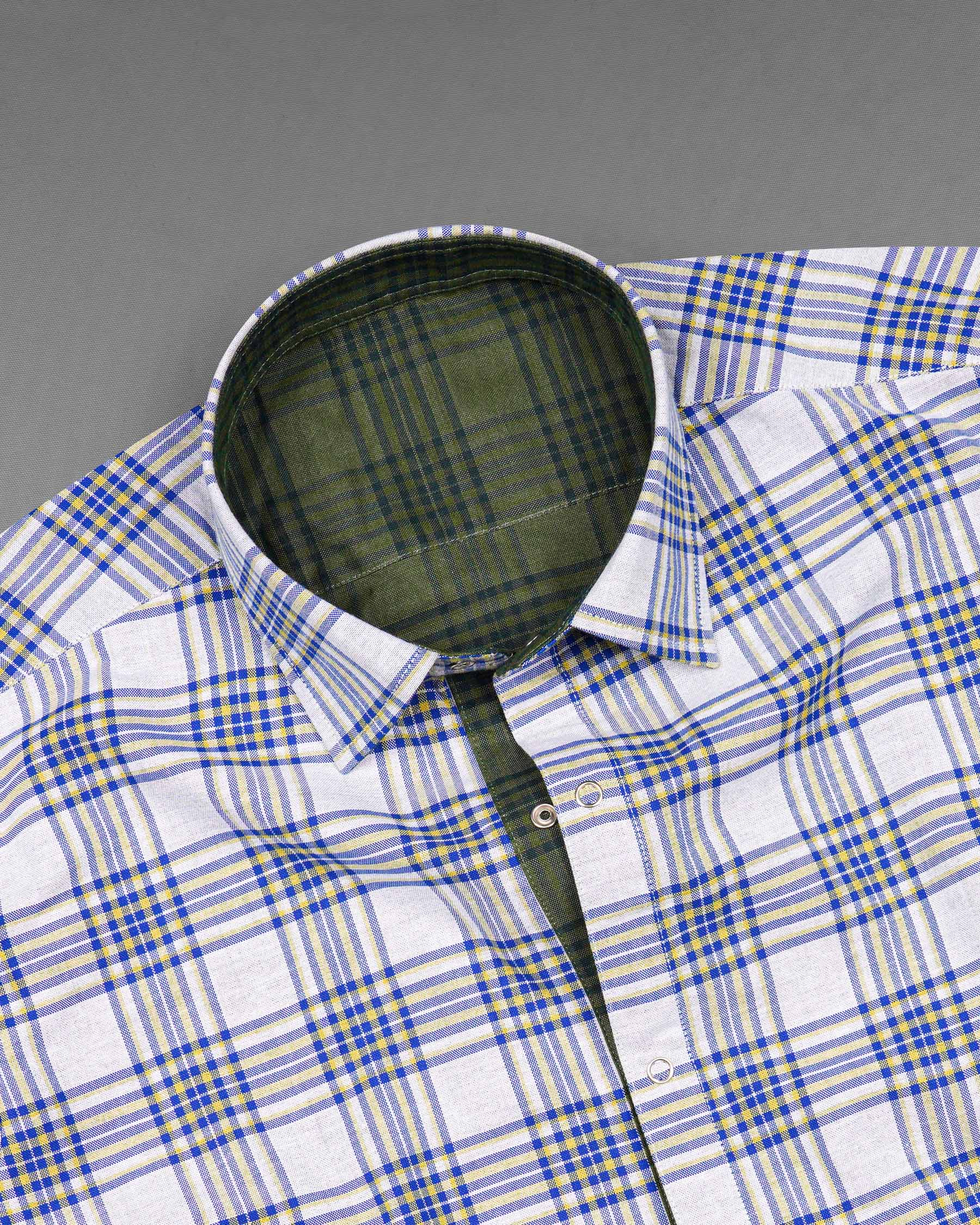 Wood Green and Bright White Plaid Royal Oxford Reversible Shirt 7538-38, 7538-H-38, 7538-39, 7538-H-39, 7538-40, 7538-H-40, 7538-42, 7538-H-42, 7538-44, 7538-H-44, 7538-46, 7538-H-46, 7538-48, 7538-H-48, 7538-50, 7538-H-50, 7538-52, 7538-H-52