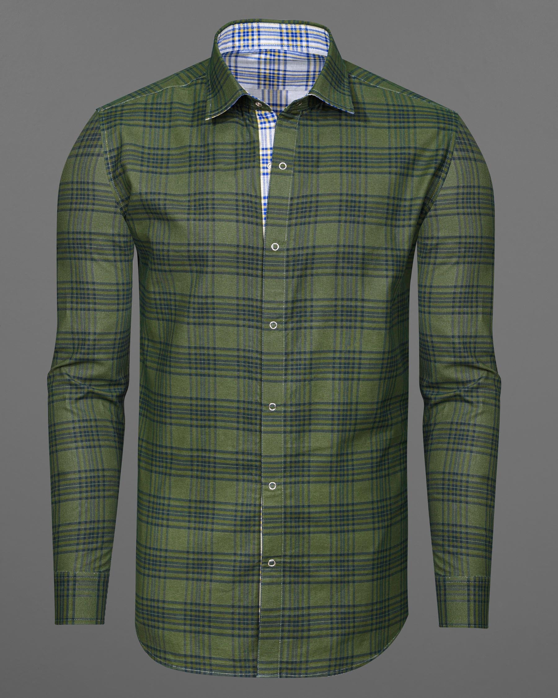 Wood Green and Bright White Plaid Royal Oxford Reversible Shirt 7538-38, 7538-H-38, 7538-39, 7538-H-39, 7538-40, 7538-H-40, 7538-42, 7538-H-42, 7538-44, 7538-H-44, 7538-46, 7538-H-46, 7538-48, 7538-H-48, 7538-50, 7538-H-50, 7538-52, 7538-H-52