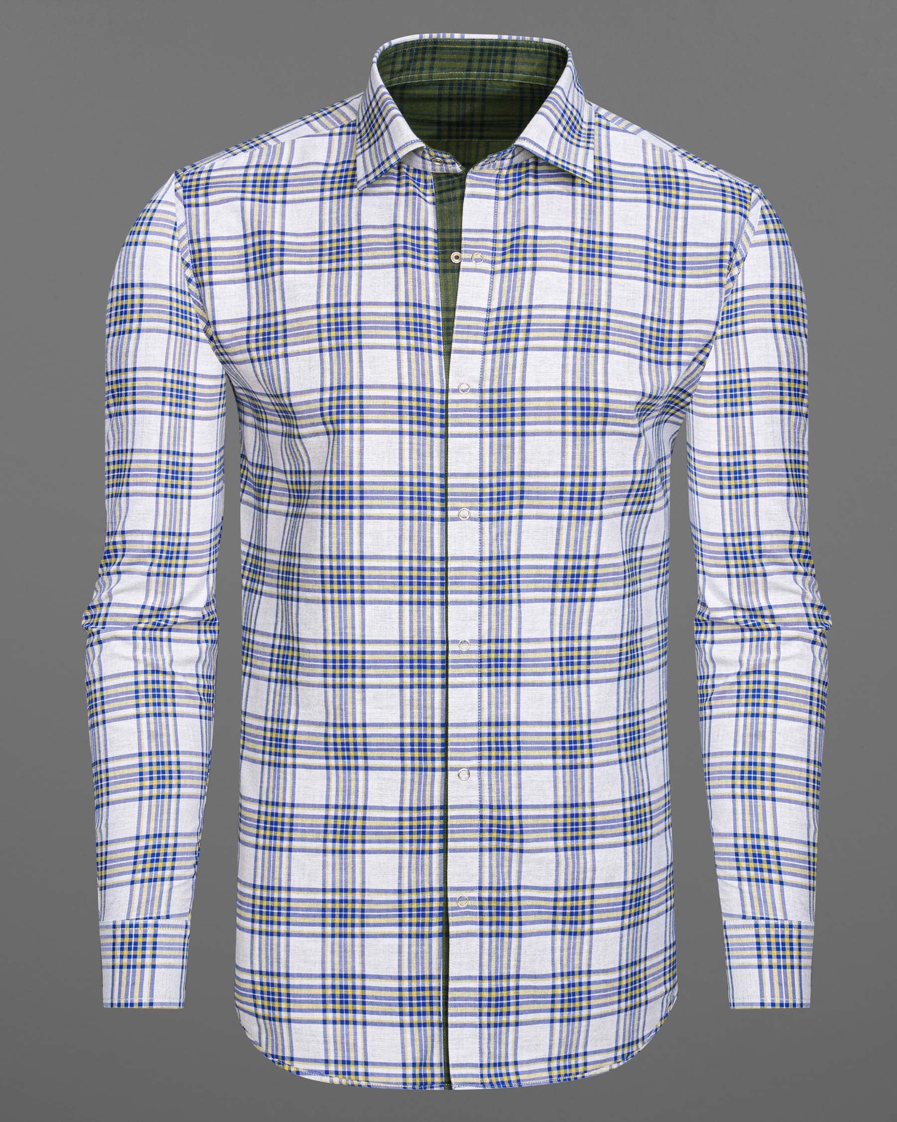 Wood Green and Bright White Plaid Royal Oxford Reversible Shirt 7538-38, 7538-H-38, 7538-39, 7538-H-39, 7538-40, 7538-H-40, 7538-42, 7538-H-42, 7538-44, 7538-H-44, 7538-46, 7538-H-46, 7538-48, 7538-H-48, 7538-50, 7538-H-50, 7538-52, 7538-H-52