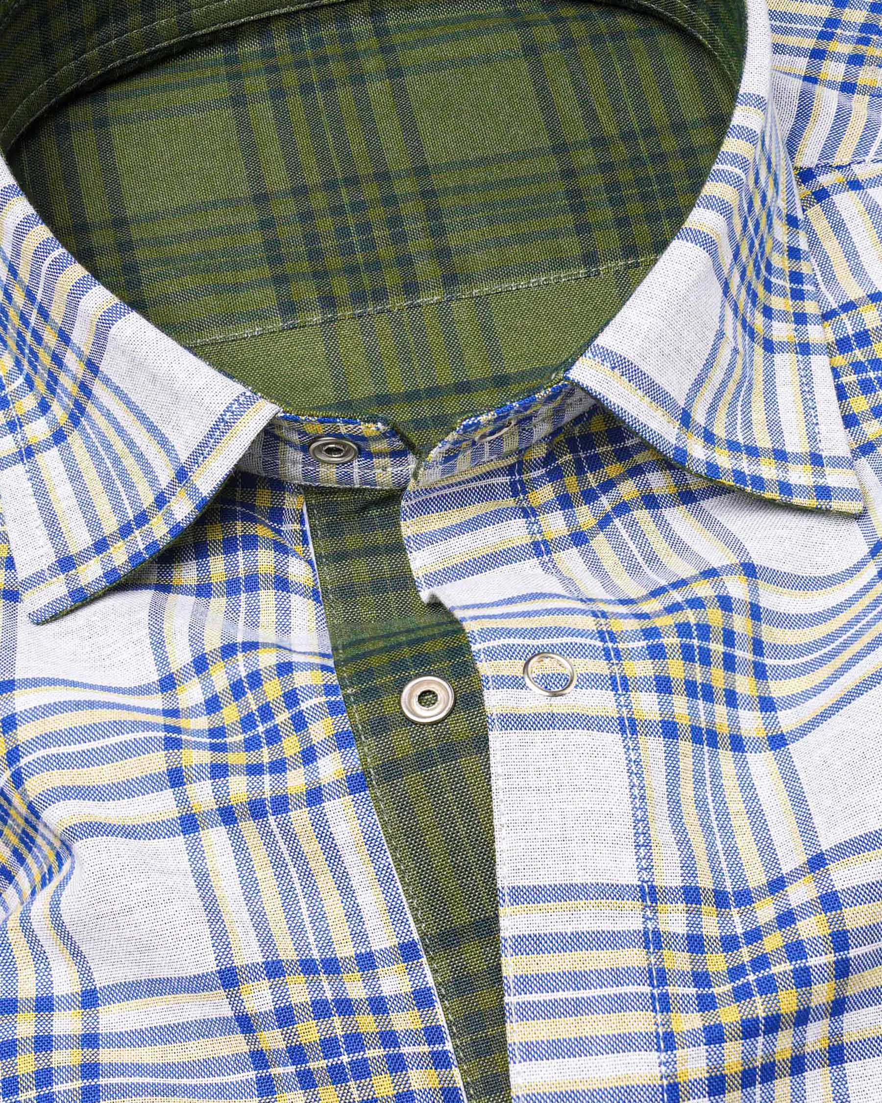 Wood Green and Bright White Plaid Royal Oxford Reversible Shirt 7538-38, 7538-H-38, 7538-39, 7538-H-39, 7538-40, 7538-H-40, 7538-42, 7538-H-42, 7538-44, 7538-H-44, 7538-46, 7538-H-46, 7538-48, 7538-H-48, 7538-50, 7538-H-50, 7538-52, 7538-H-52