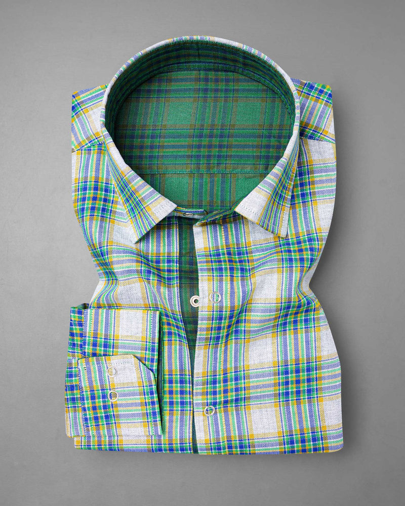 Cactus Green Plaid and Solitude White Plaid Herringbone Reversible Shirt 7539-38, 7539-H-38, 7539-39, 7539-H-39, 7539-40, 7539-H-40, 7539-42, 7539-H-42, 7539-44, 7539-H-44, 7539-46, 7539-H-46, 7539-48, 7539-H-48, 7539-50, 7539-H-50, 7539-52, 7539-H-52