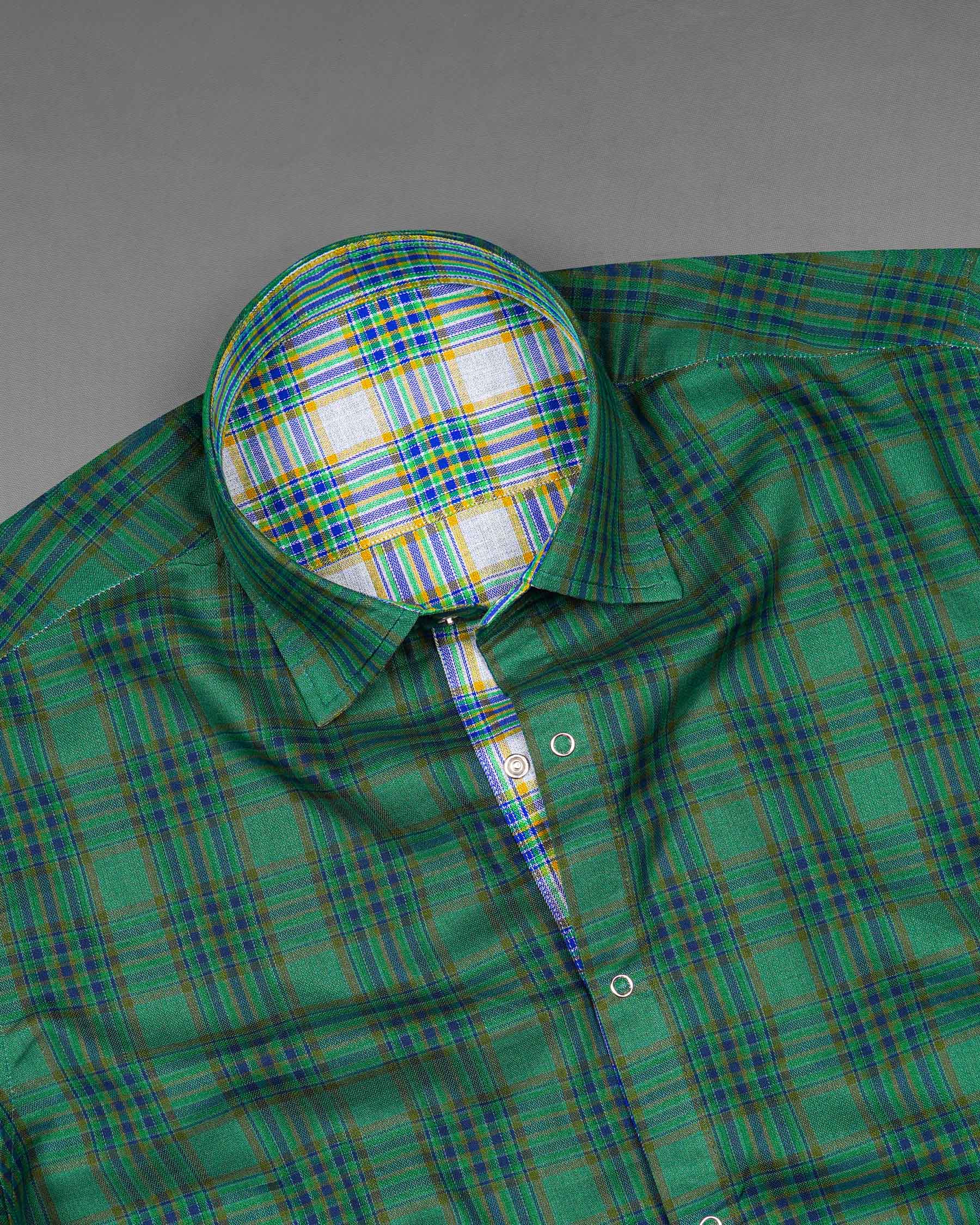 Cactus Green Plaid and Solitude White Plaid Herringbone Reversible Shirt 7539-38, 7539-H-38, 7539-39, 7539-H-39, 7539-40, 7539-H-40, 7539-42, 7539-H-42, 7539-44, 7539-H-44, 7539-46, 7539-H-46, 7539-48, 7539-H-48, 7539-50, 7539-H-50, 7539-52, 7539-H-52