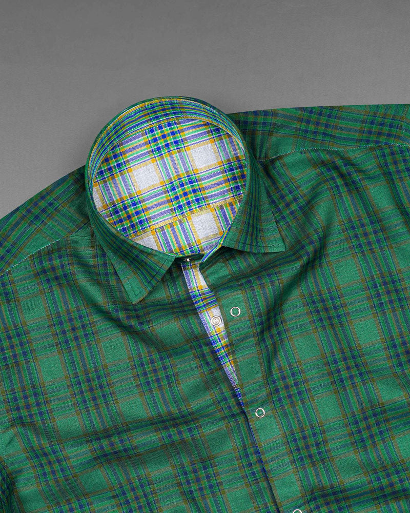 Cactus Green Plaid and Solitude White Plaid Herringbone Reversible Shirt 7539-38, 7539-H-38, 7539-39, 7539-H-39, 7539-40, 7539-H-40, 7539-42, 7539-H-42, 7539-44, 7539-H-44, 7539-46, 7539-H-46, 7539-48, 7539-H-48, 7539-50, 7539-H-50, 7539-52, 7539-H-52