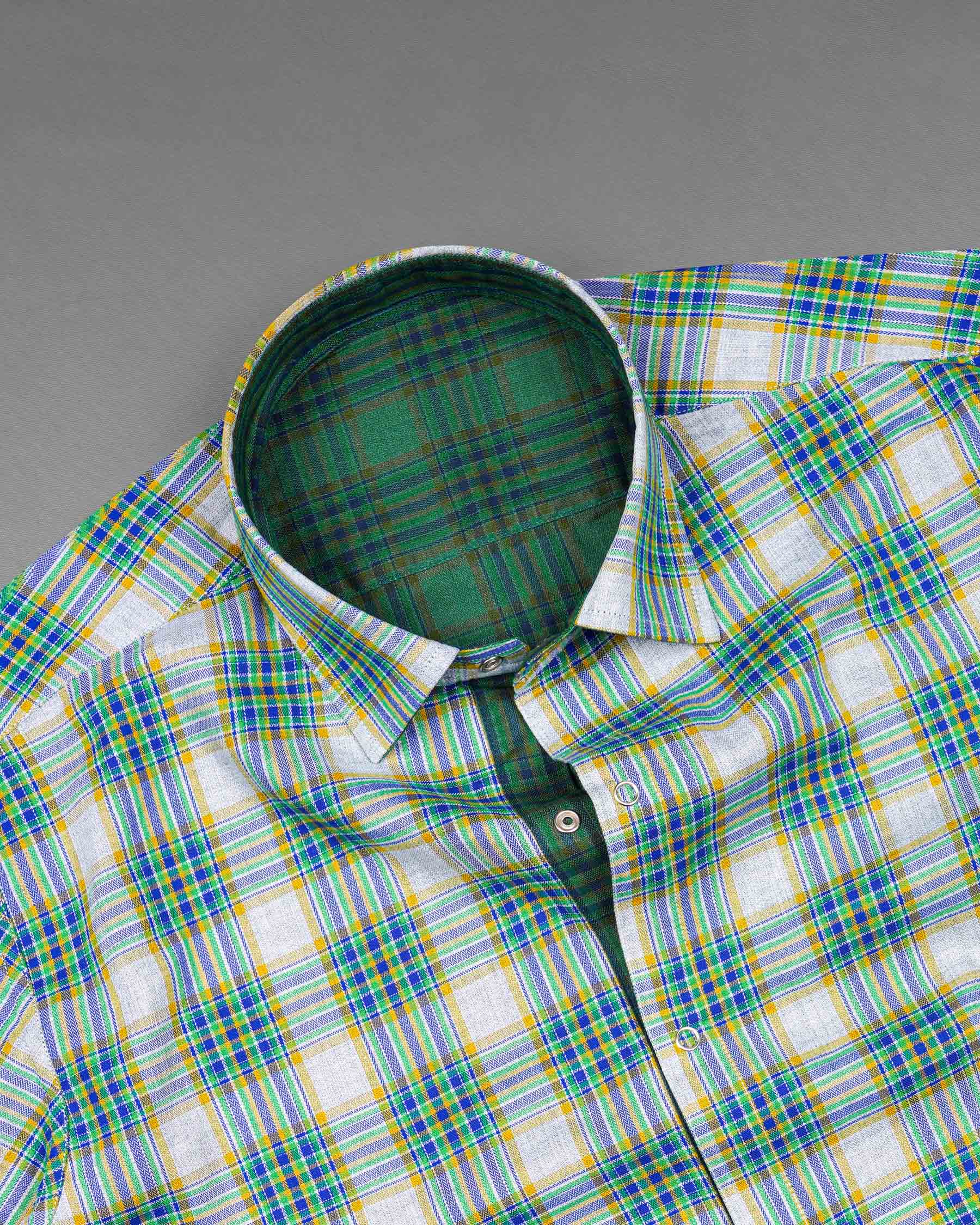 Cactus Green Plaid and Solitude White Plaid Herringbone Reversible Shirt 7539-38, 7539-H-38, 7539-39, 7539-H-39, 7539-40, 7539-H-40, 7539-42, 7539-H-42, 7539-44, 7539-H-44, 7539-46, 7539-H-46, 7539-48, 7539-H-48, 7539-50, 7539-H-50, 7539-52, 7539-H-52
