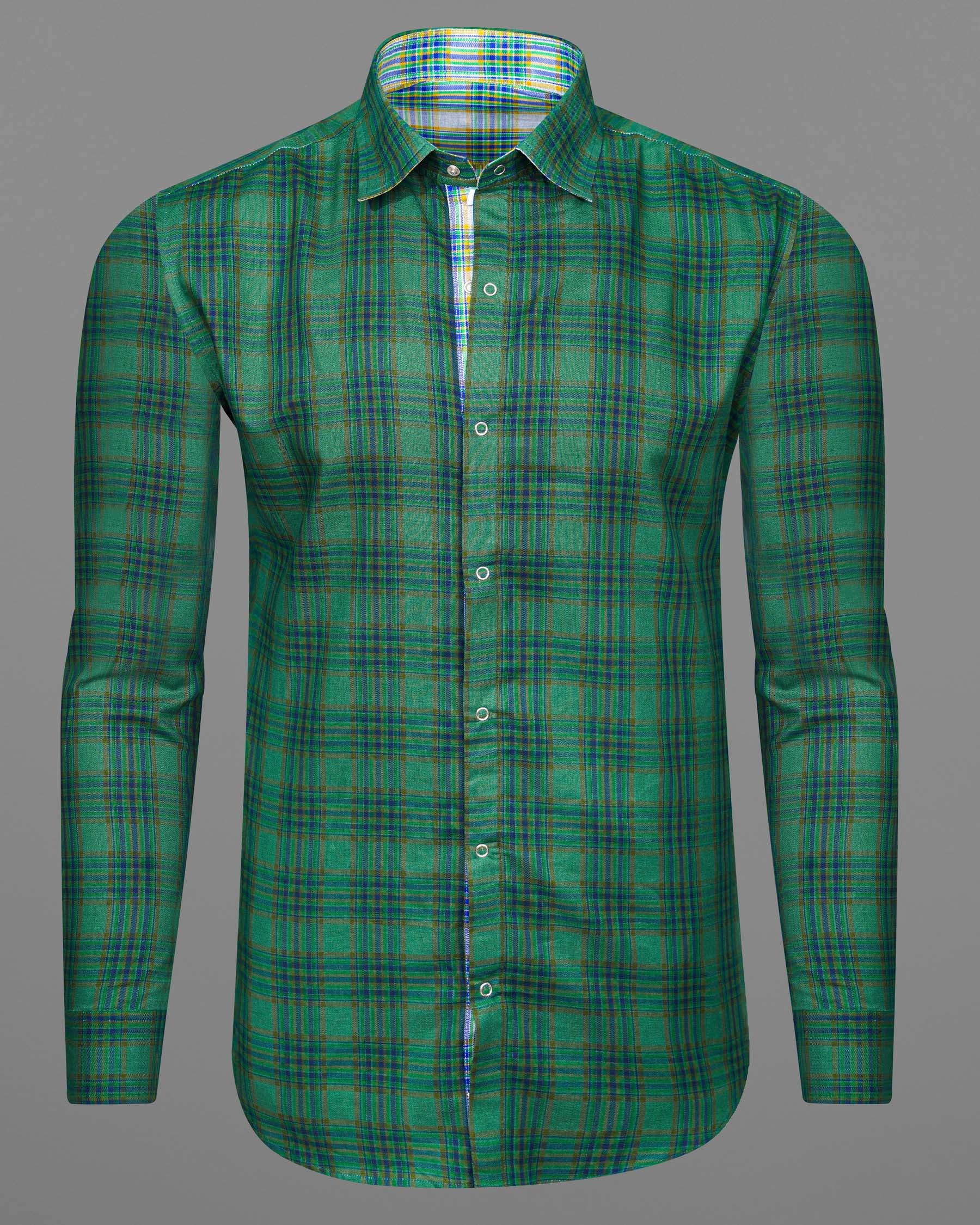 Cactus Green Plaid and Solitude White Plaid Herringbone Reversible Shirt 7539-38, 7539-H-38, 7539-39, 7539-H-39, 7539-40, 7539-H-40, 7539-42, 7539-H-42, 7539-44, 7539-H-44, 7539-46, 7539-H-46, 7539-48, 7539-H-48, 7539-50, 7539-H-50, 7539-52, 7539-H-52