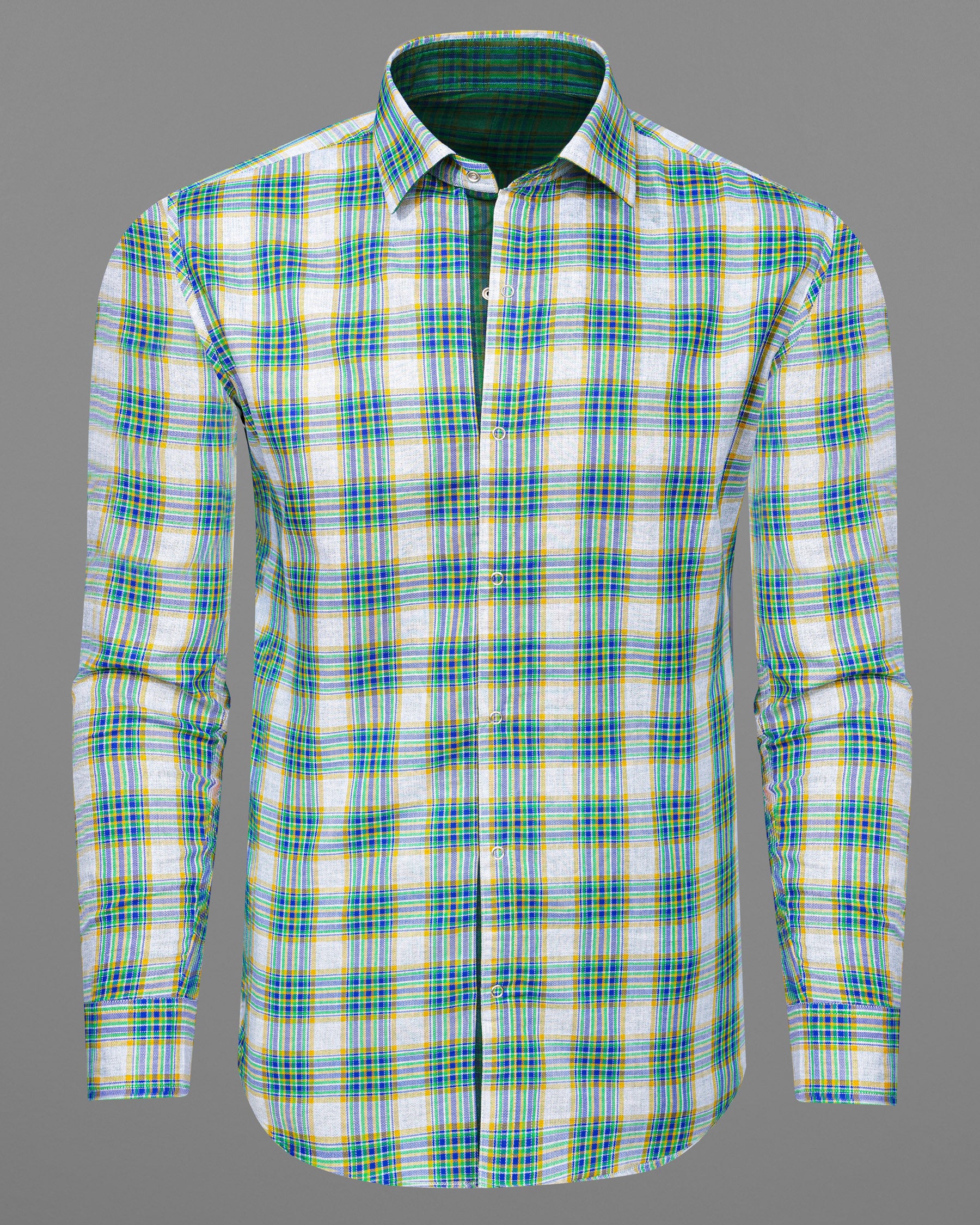 Cactus Green Plaid and Solitude White Plaid Herringbone Reversible Shirt 7539-38, 7539-H-38, 7539-39, 7539-H-39, 7539-40, 7539-H-40, 7539-42, 7539-H-42, 7539-44, 7539-H-44, 7539-46, 7539-H-46, 7539-48, 7539-H-48, 7539-50, 7539-H-50, 7539-52, 7539-H-52