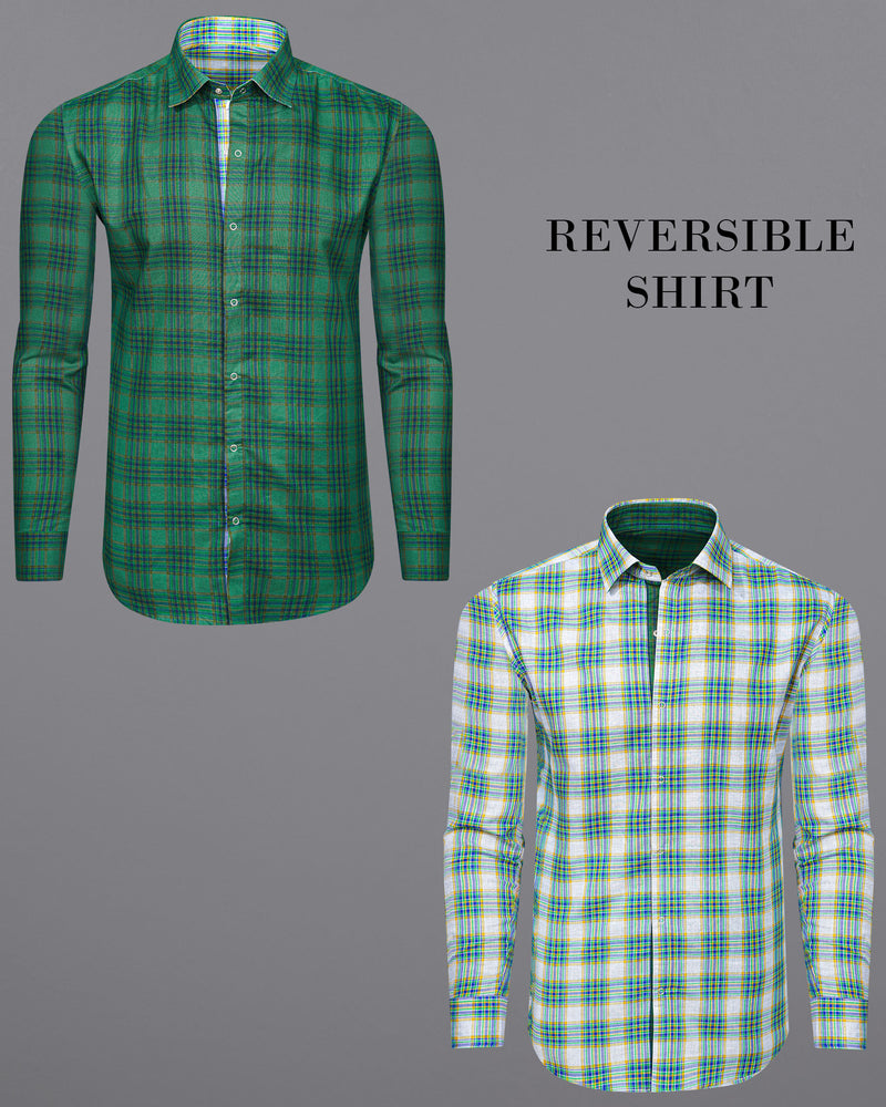 Cactus Green Plaid and Solitude White Plaid Herringbone Reversible Shirt 7539-38, 7539-H-38, 7539-39, 7539-H-39, 7539-40, 7539-H-40, 7539-42, 7539-H-42, 7539-44, 7539-H-44, 7539-46, 7539-H-46, 7539-48, 7539-H-48, 7539-50, 7539-H-50, 7539-52, 7539-H-52