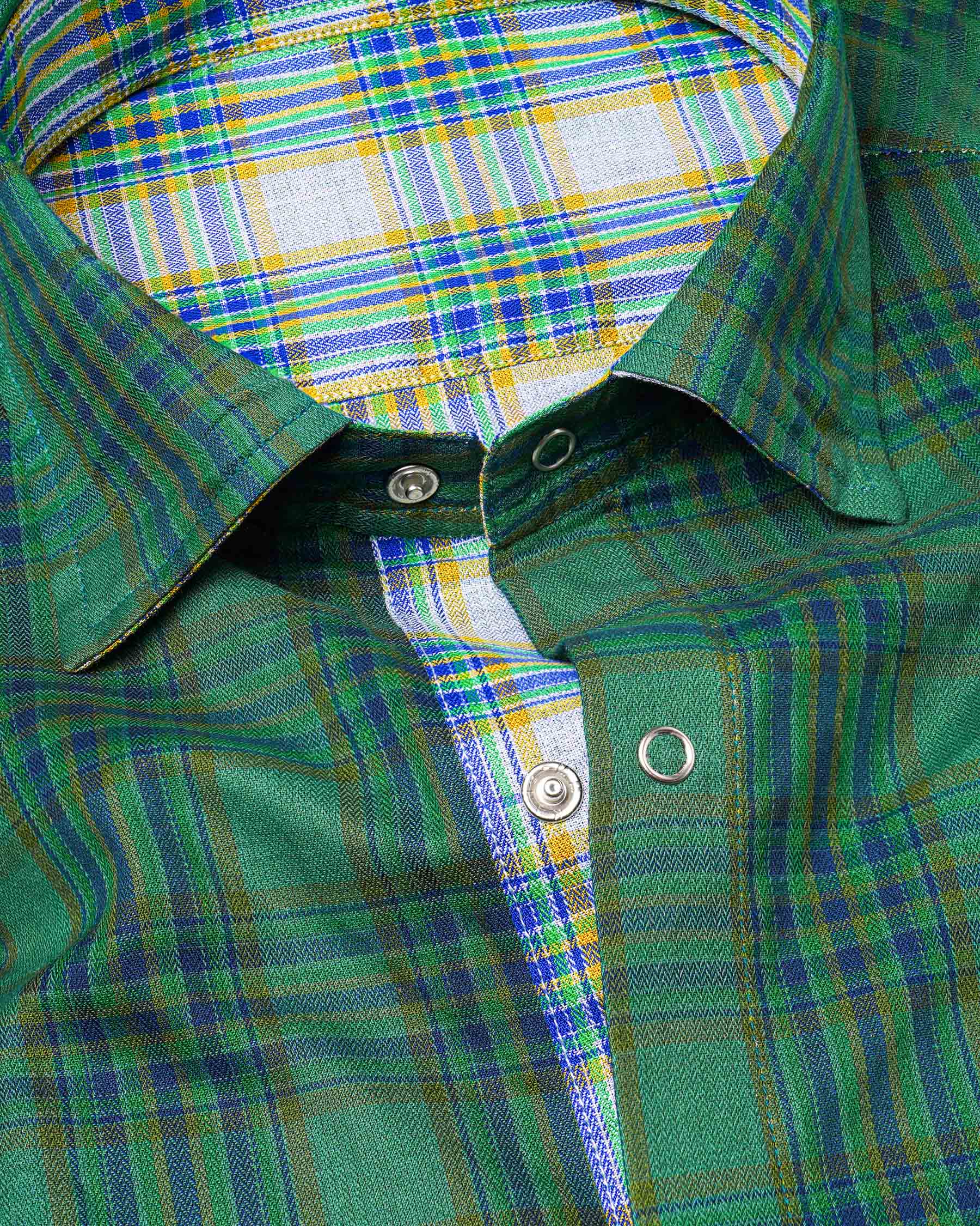 Cactus Green Plaid and Solitude White Plaid Herringbone Reversible Shirt 7539-38, 7539-H-38, 7539-39, 7539-H-39, 7539-40, 7539-H-40, 7539-42, 7539-H-42, 7539-44, 7539-H-44, 7539-46, 7539-H-46, 7539-48, 7539-H-48, 7539-50, 7539-H-50, 7539-52, 7539-H-52
