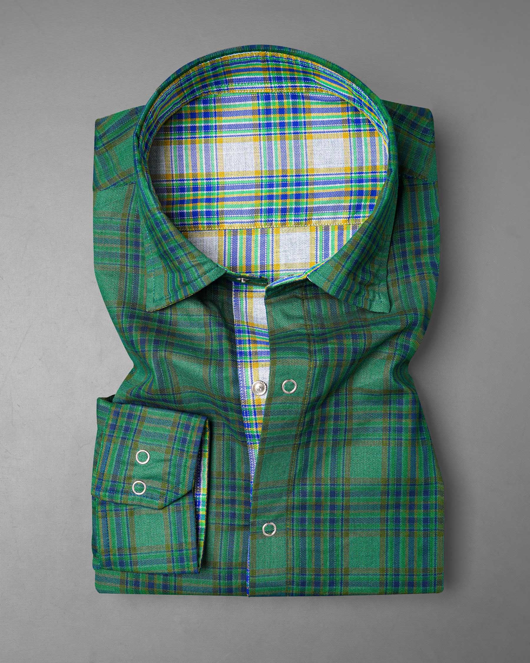 Cactus Green Plaid and Solitude White Plaid Herringbone Reversible Shirt 7539-38, 7539-H-38, 7539-39, 7539-H-39, 7539-40, 7539-H-40, 7539-42, 7539-H-42, 7539-44, 7539-H-44, 7539-46, 7539-H-46, 7539-48, 7539-H-48, 7539-50, 7539-H-50, 7539-52, 7539-H-52