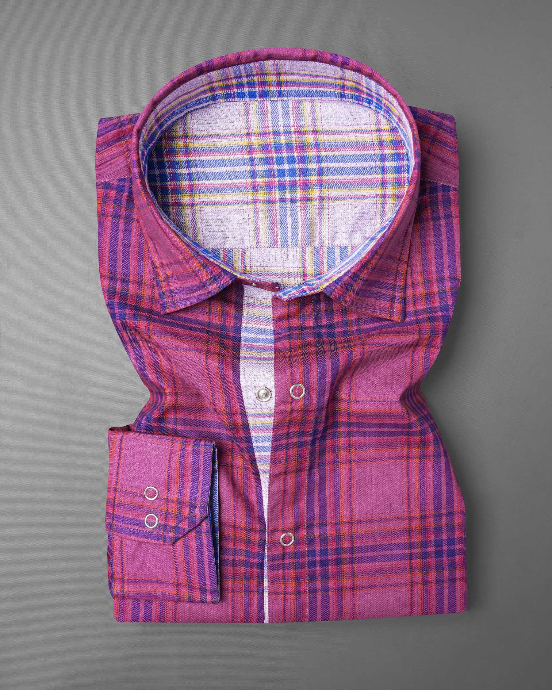 Mulberry Pink Plaid and Prelude Blue Plaid Herringbone Reversible Shirt 7541-38,7541-H-38,7541-39,7541-H-39,7541-40,7541-H-40,7541-42,7541-H-42,7541-44,7541-H-44,7541-46,7541-H-46,7541-48,7541-H-48,7541-50,7541-H-50,7541-52,7541-H-52