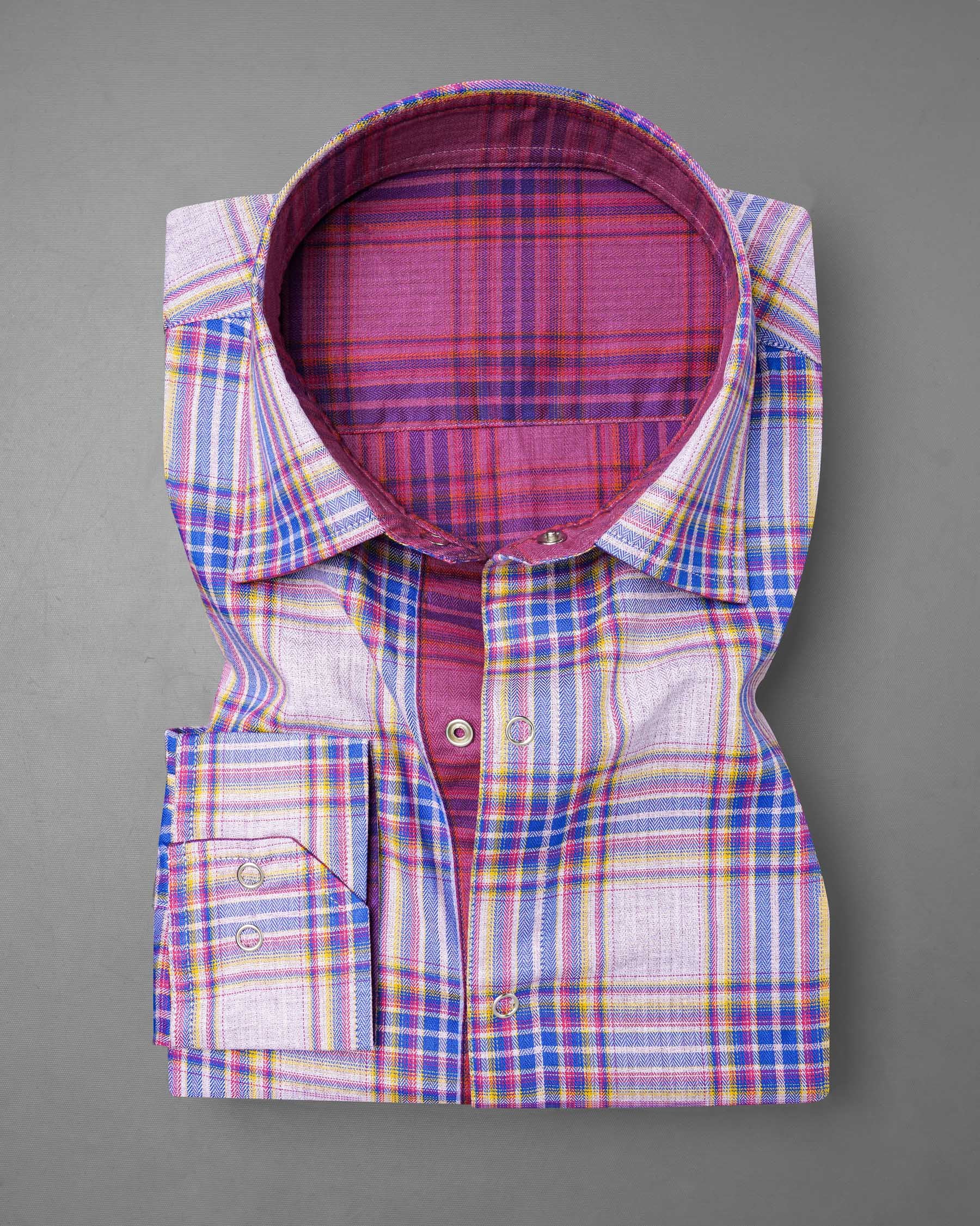 Mulberry Pink Plaid and Prelude Blue Plaid Herringbone Reversible Shirt 7541-38,7541-H-38,7541-39,7541-H-39,7541-40,7541-H-40,7541-42,7541-H-42,7541-44,7541-H-44,7541-46,7541-H-46,7541-48,7541-H-48,7541-50,7541-H-50,7541-52,7541-H-52