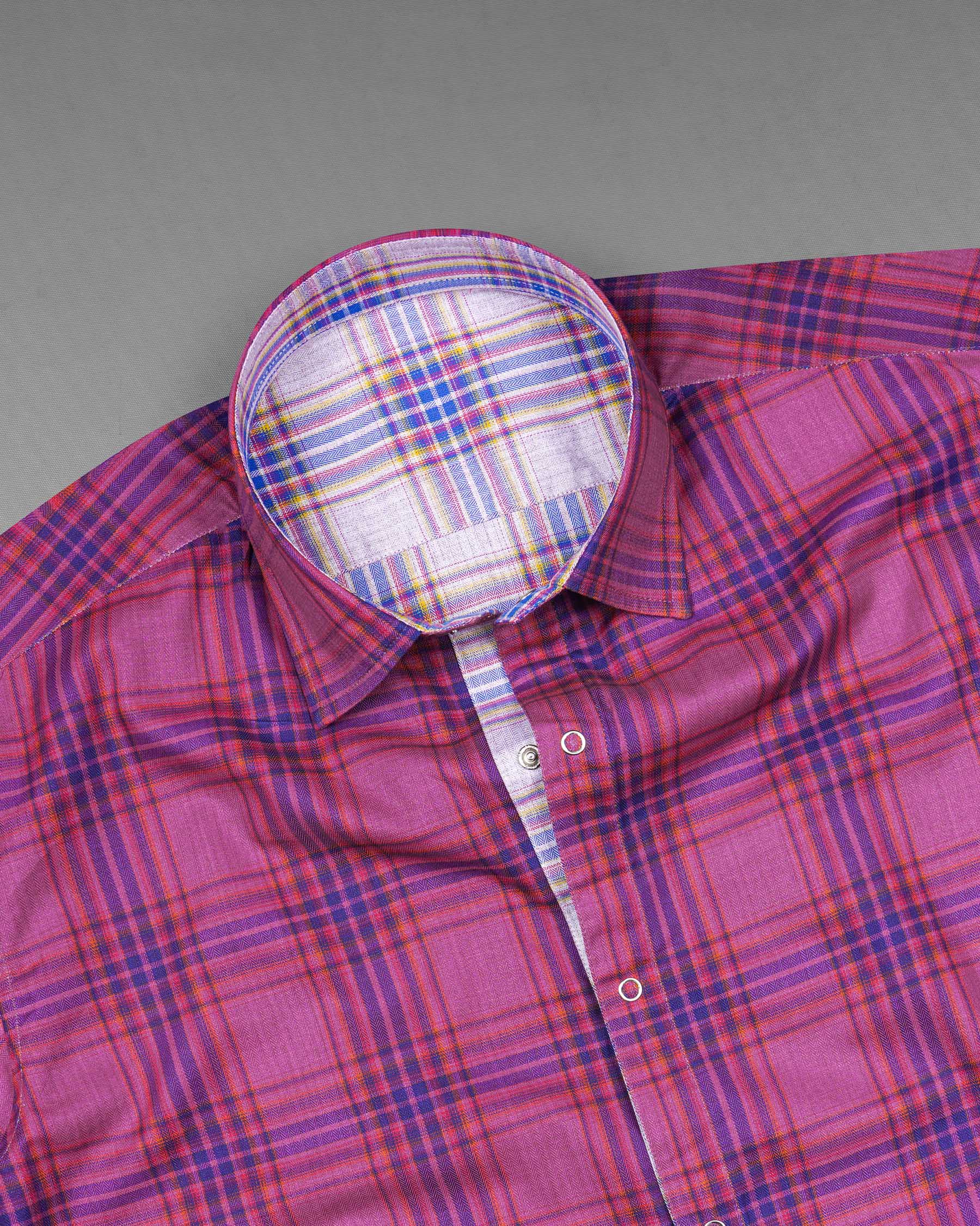 Mulberry Pink Plaid and Prelude Blue Plaid Herringbone Reversible Shirt 7541-38,7541-H-38,7541-39,7541-H-39,7541-40,7541-H-40,7541-42,7541-H-42,7541-44,7541-H-44,7541-46,7541-H-46,7541-48,7541-H-48,7541-50,7541-H-50,7541-52,7541-H-52