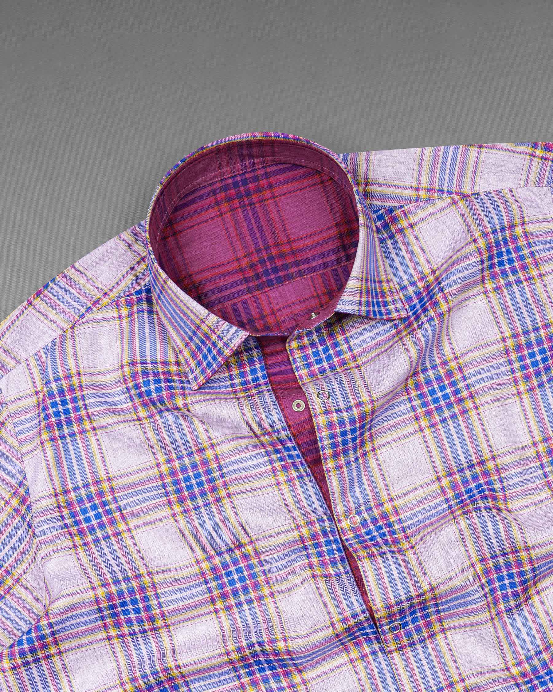 Mulberry Pink Plaid and Prelude Blue Plaid Herringbone Reversible Shirt 7541-38,7541-H-38,7541-39,7541-H-39,7541-40,7541-H-40,7541-42,7541-H-42,7541-44,7541-H-44,7541-46,7541-H-46,7541-48,7541-H-48,7541-50,7541-H-50,7541-52,7541-H-52