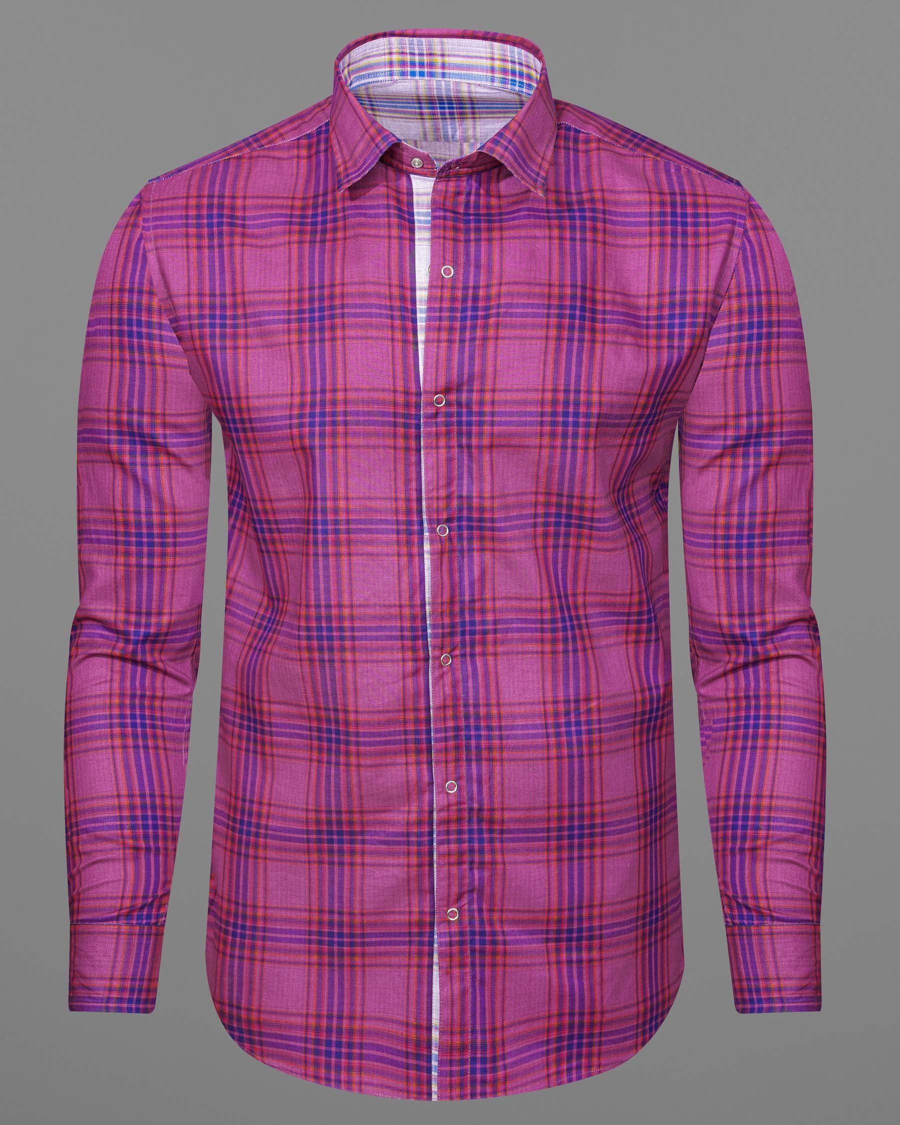 Mulberry Pink Plaid and Prelude Blue Plaid Herringbone Reversible Shirt 7541-38,7541-H-38,7541-39,7541-H-39,7541-40,7541-H-40,7541-42,7541-H-42,7541-44,7541-H-44,7541-46,7541-H-46,7541-48,7541-H-48,7541-50,7541-H-50,7541-52,7541-H-52