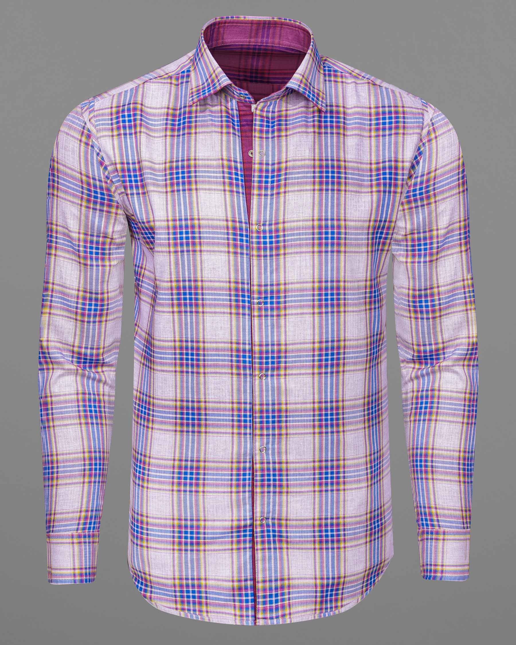 Mulberry Pink Plaid and Prelude Blue Plaid Herringbone Reversible Shirt 7541-38,7541-H-38,7541-39,7541-H-39,7541-40,7541-H-40,7541-42,7541-H-42,7541-44,7541-H-44,7541-46,7541-H-46,7541-48,7541-H-48,7541-50,7541-H-50,7541-52,7541-H-52