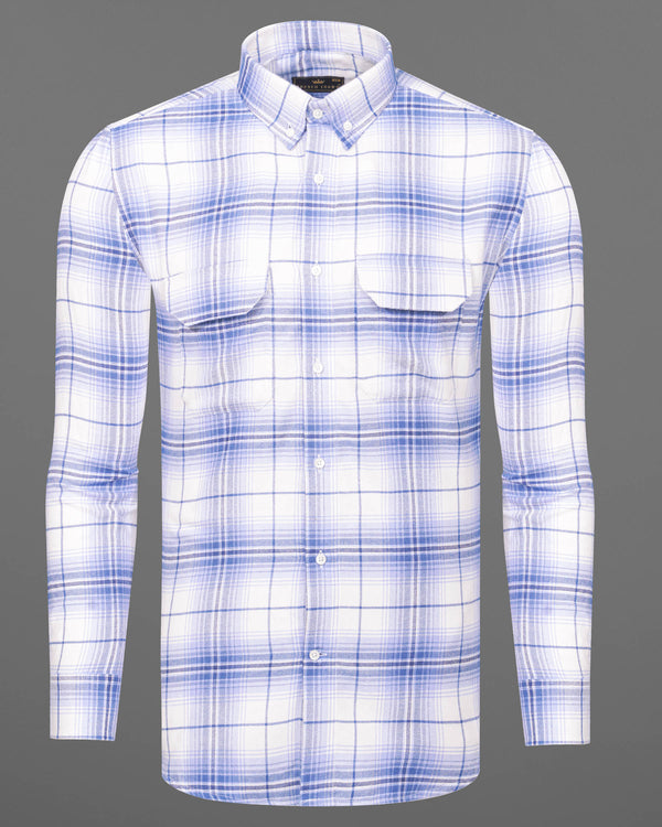 Off White and Azure Blue Plaid Twill Premium Cotton Designer Shirt 7545-BD-38, 7545-BD-H-38, 7545-BD-39, 7545-BD-H-39, 7545-BD-40, 7545-BD-H-40, 7545-BD-42, 7545-BD-H-42, 7545-BD-44, 7545-BD-H-44, 7545-BD-46, 7545-BD-H-46, 7545-BD-48, 7545-BD-H-48, 7545-BD-50, 7545-BD-H-50, 7545-BD-52, 7545-BD-H-52