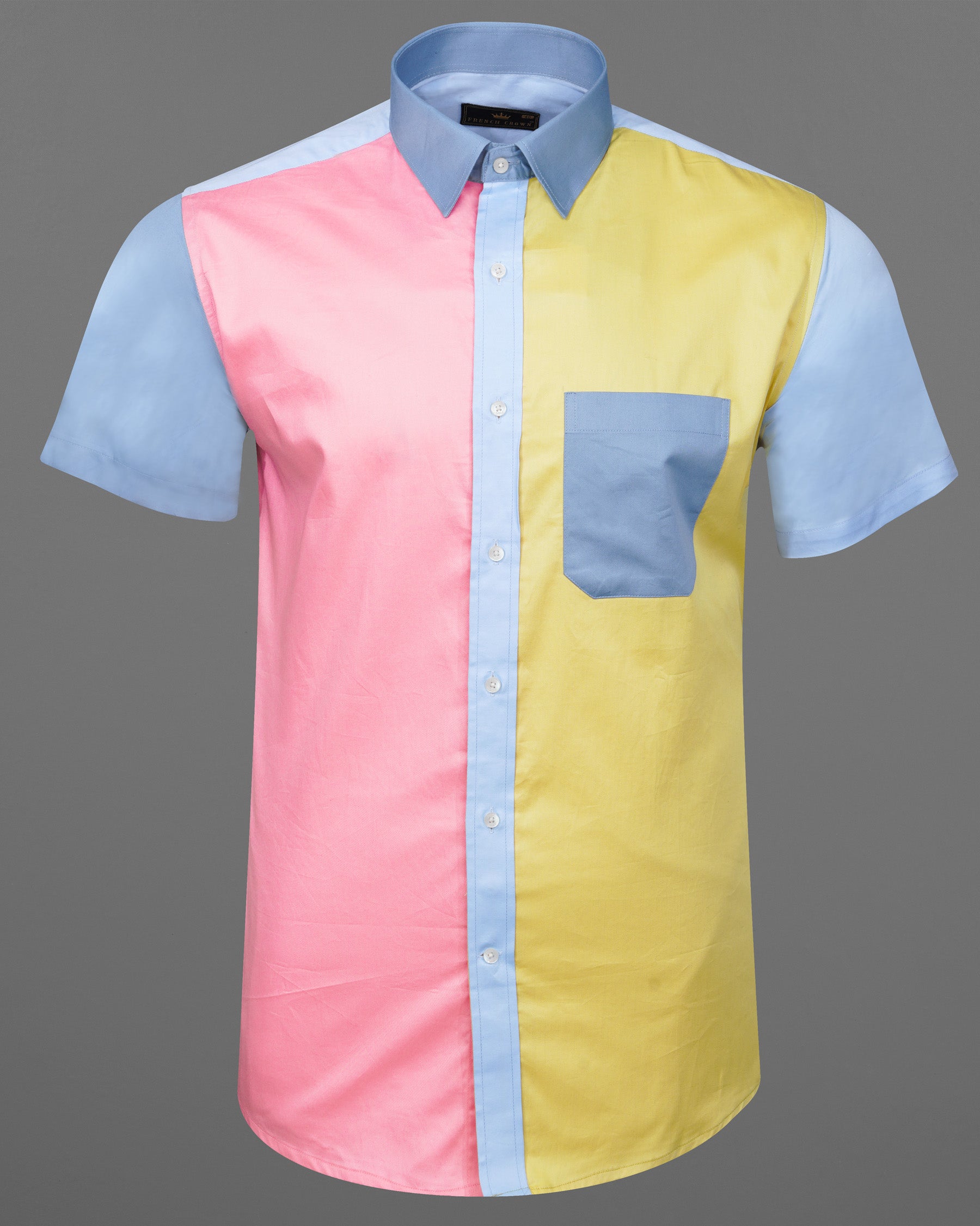 Greenish Beige Yellow and Wewak Pink Colour block Super Soft Premium Cotton Designer Shirt 7552-P136-H-38, 7552-P136-H-397552-P136-H-40, 7552-P136-H-42, 7552-P136-H-44, 7552-P136-H-46, 7552-P136-H-48, 7552-P136-H-50, 7552-P136-H-52