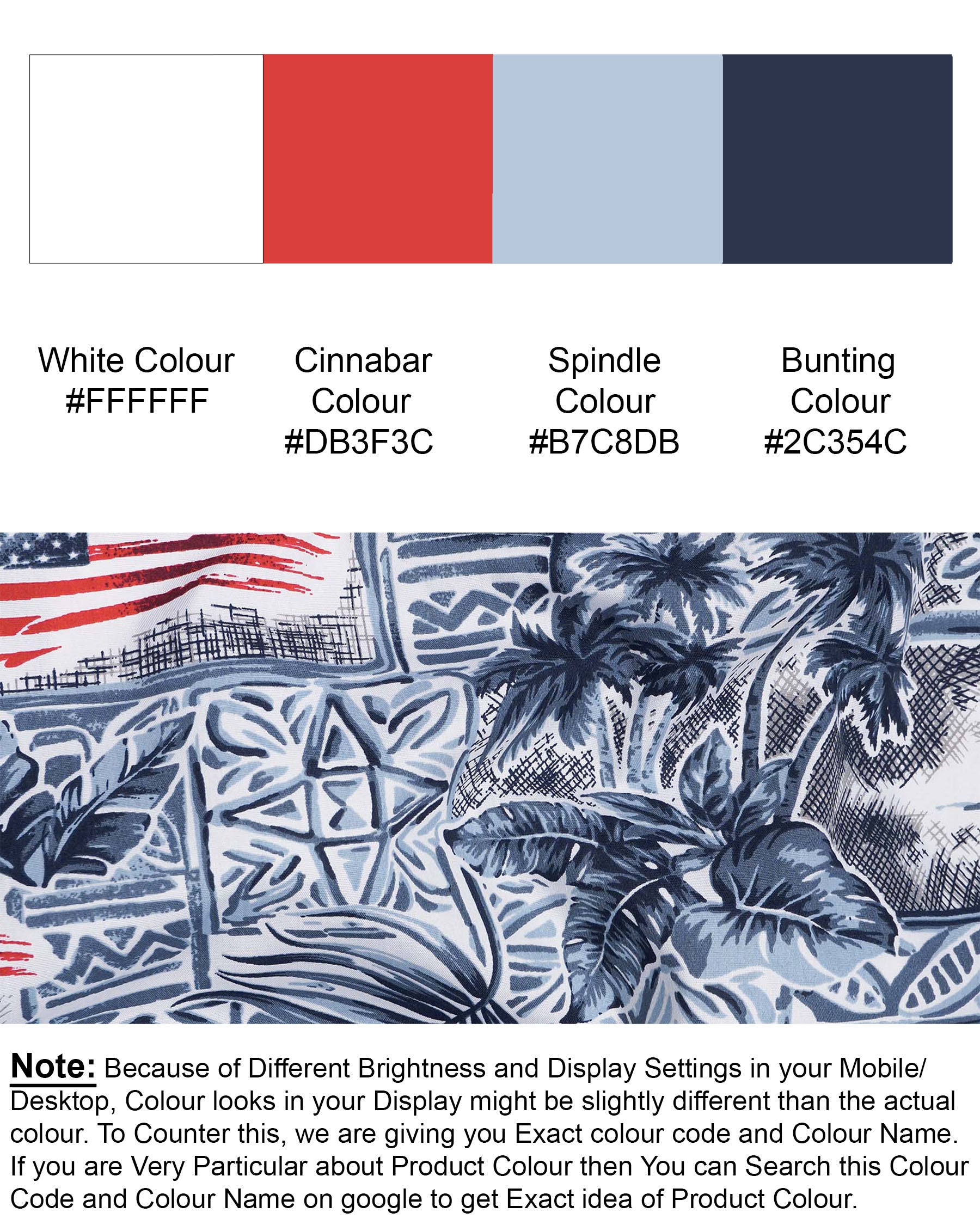 Bunting Navy Blue and Spindle Blue Tropical Printed with American Flag Premium Cotton Shirt 7556-38, 7556-H-38, 7556-39, 7556-H-39, 7556-40, 7556-H-40, 7556-42, 7556-H-42, 7556-44, 7556-H-44, 7556-46, 7556-H-46, 7556-48, 7556-H-48, 7556-50, 7556-H-50, 7556-52, 7556-H-52