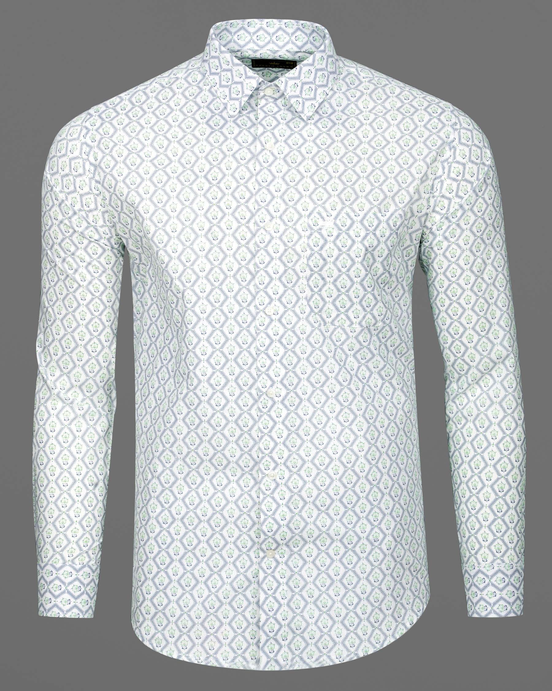 White and Feijoa Green Chevron Premium Cotton Shirt 7563-38, 7563-H-38, 7563-39, 7563-H-39, 7563-40, 7563-H-40, 7563-42, 7563-H-42, 7563-44, 7563-H-44, 7563-46, 7563-H-46, 7563-48, 7563-H-48, 7563-50, 7563-H-50, 7563-52, 7563-H-52