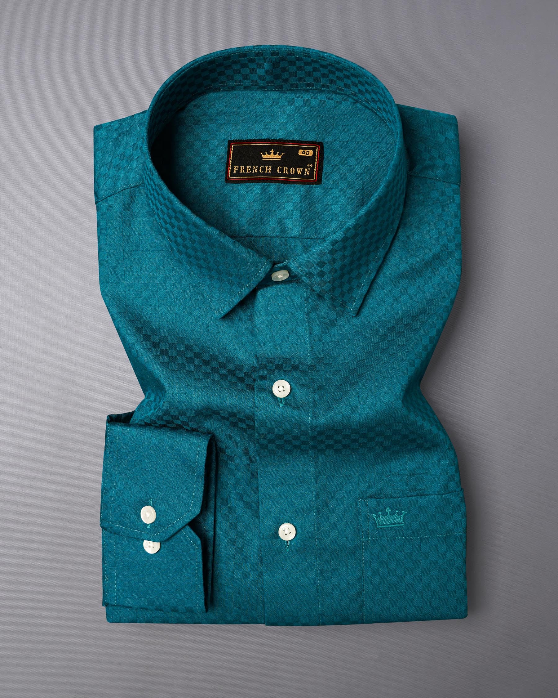 Ocean Dark Green Checked Dobby Textured Premium Giza Cotton Shirt 7573-38, 7573-H-38, 7573-39, 7573-H-39, 7573-40, 7573-H-40, 7573-42, 7573-H-42, 7573-44, 7573-H-44, 7573-46, 7573-H-46, 7573-48, 7573-H-48, 7573-50, 7573-H-50, 7573-52, 7573-H-52