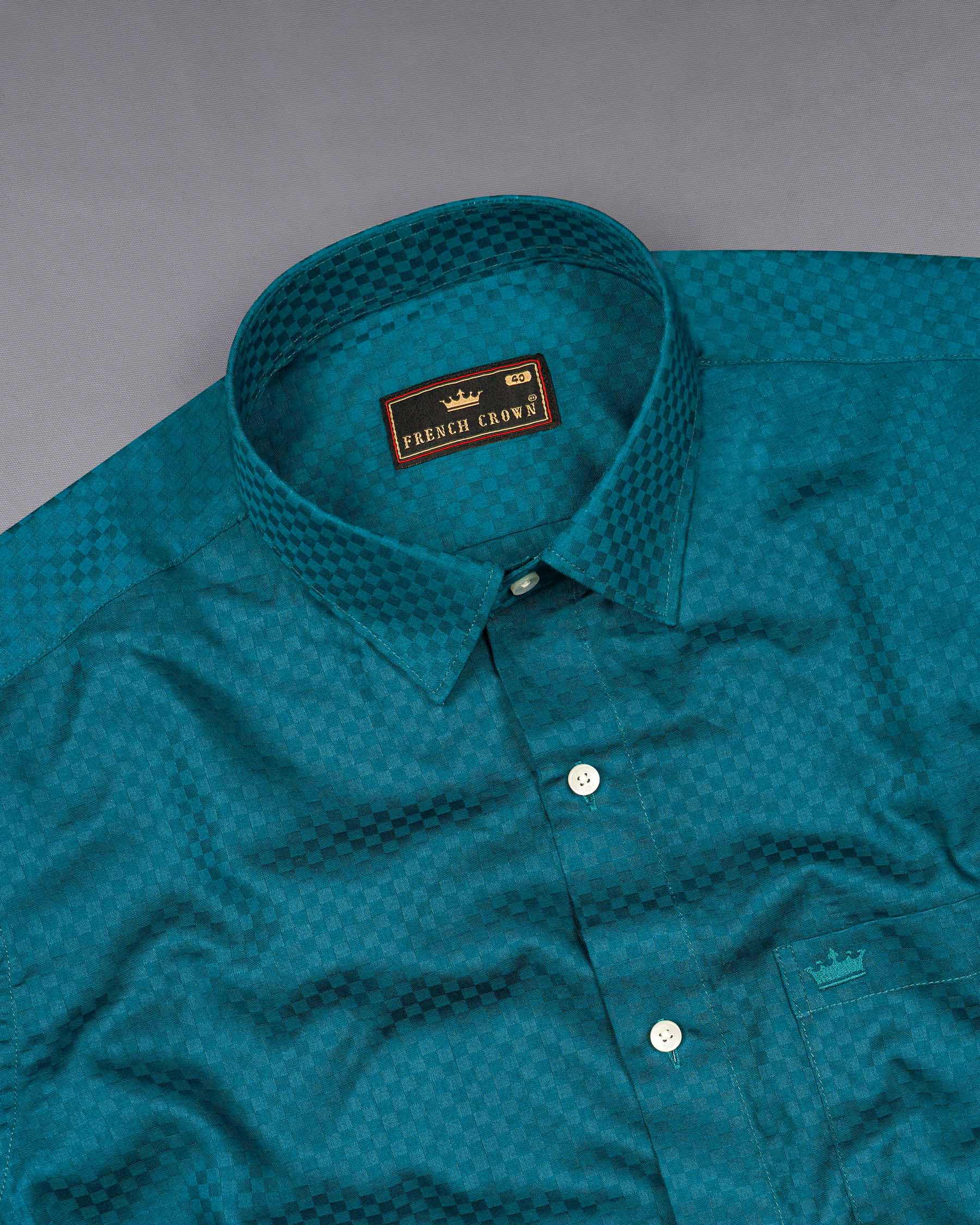 Ocean Dark Green Checked Dobby Textured Premium Giza Cotton Shirt 7573-38, 7573-H-38, 7573-39, 7573-H-39, 7573-40, 7573-H-40, 7573-42, 7573-H-42, 7573-44, 7573-H-44, 7573-46, 7573-H-46, 7573-48, 7573-H-48, 7573-50, 7573-H-50, 7573-52, 7573-H-52