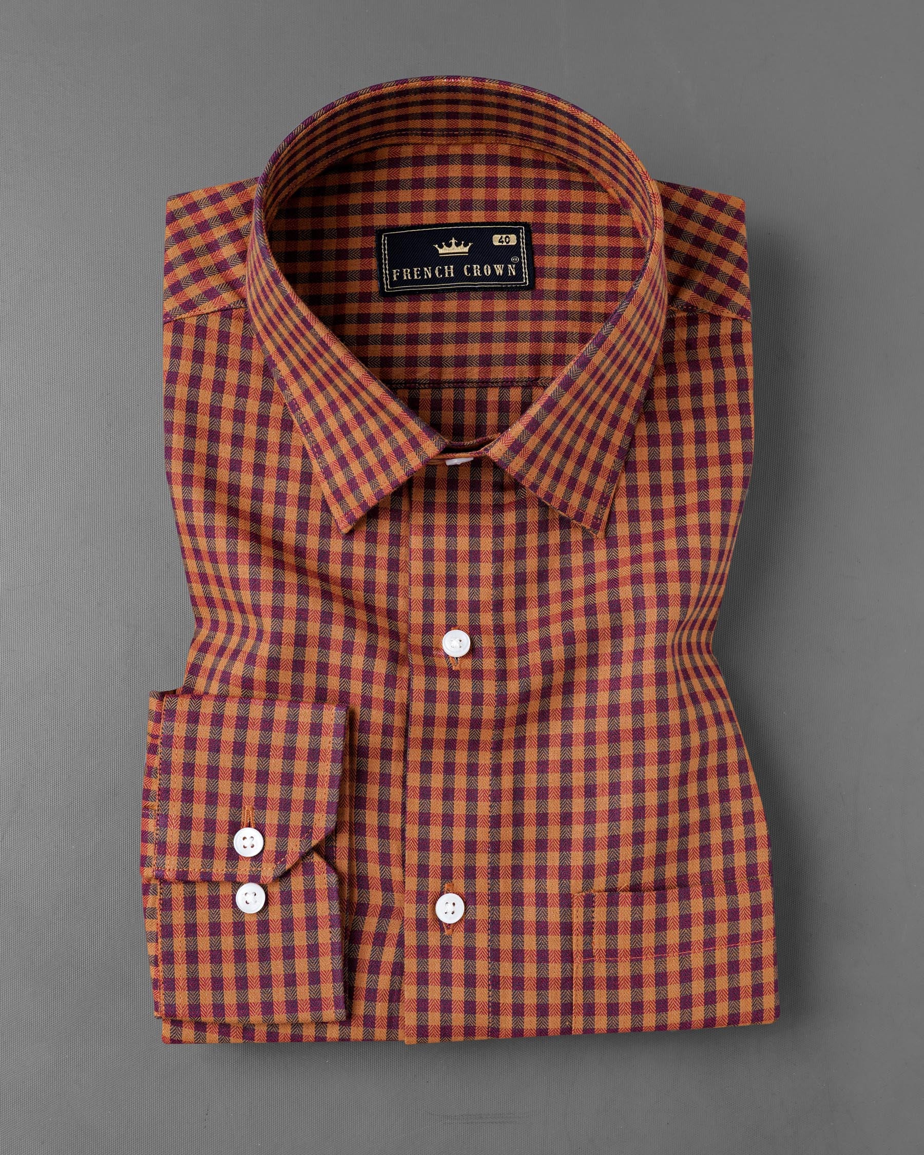 Raw Sienna Brown Gingham Herringbone Shirt 7577-38, 7577-H-38, 7577-39, 7577-H-39, 7577-40, 7577-H-40, 7577-42, 7577-H-42, 7577-44, 7577-H-44, 7577-46, 7577-H-46, 7577-48, 7577-H-48, 7577-50, 7577-H-50, 7577-52, 7577-H-52