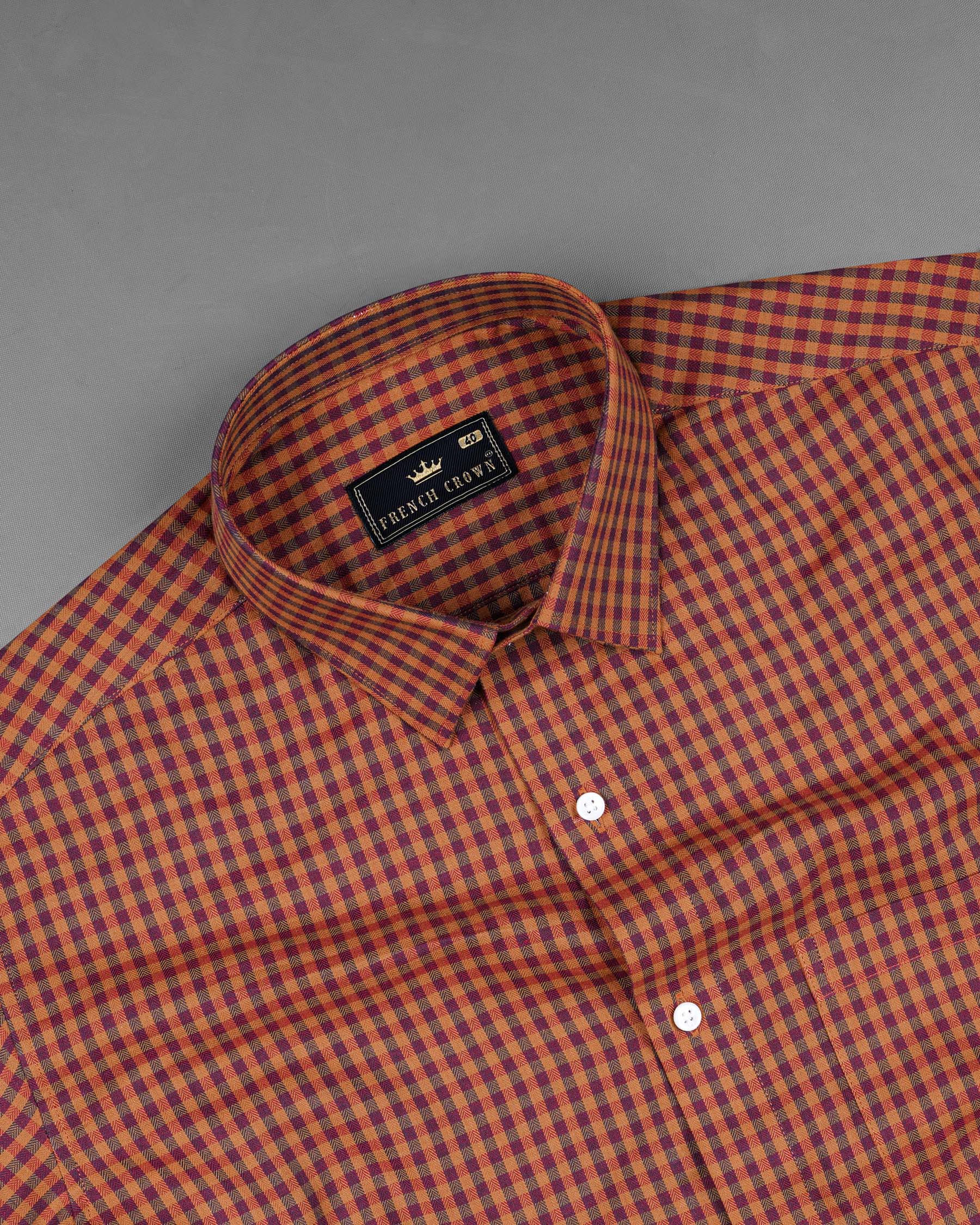 Raw Sienna Brown Gingham Herringbone Shirt 7577-38, 7577-H-38, 7577-39, 7577-H-39, 7577-40, 7577-H-40, 7577-42, 7577-H-42, 7577-44, 7577-H-44, 7577-46, 7577-H-46, 7577-48, 7577-H-48, 7577-50, 7577-H-50, 7577-52, 7577-H-52