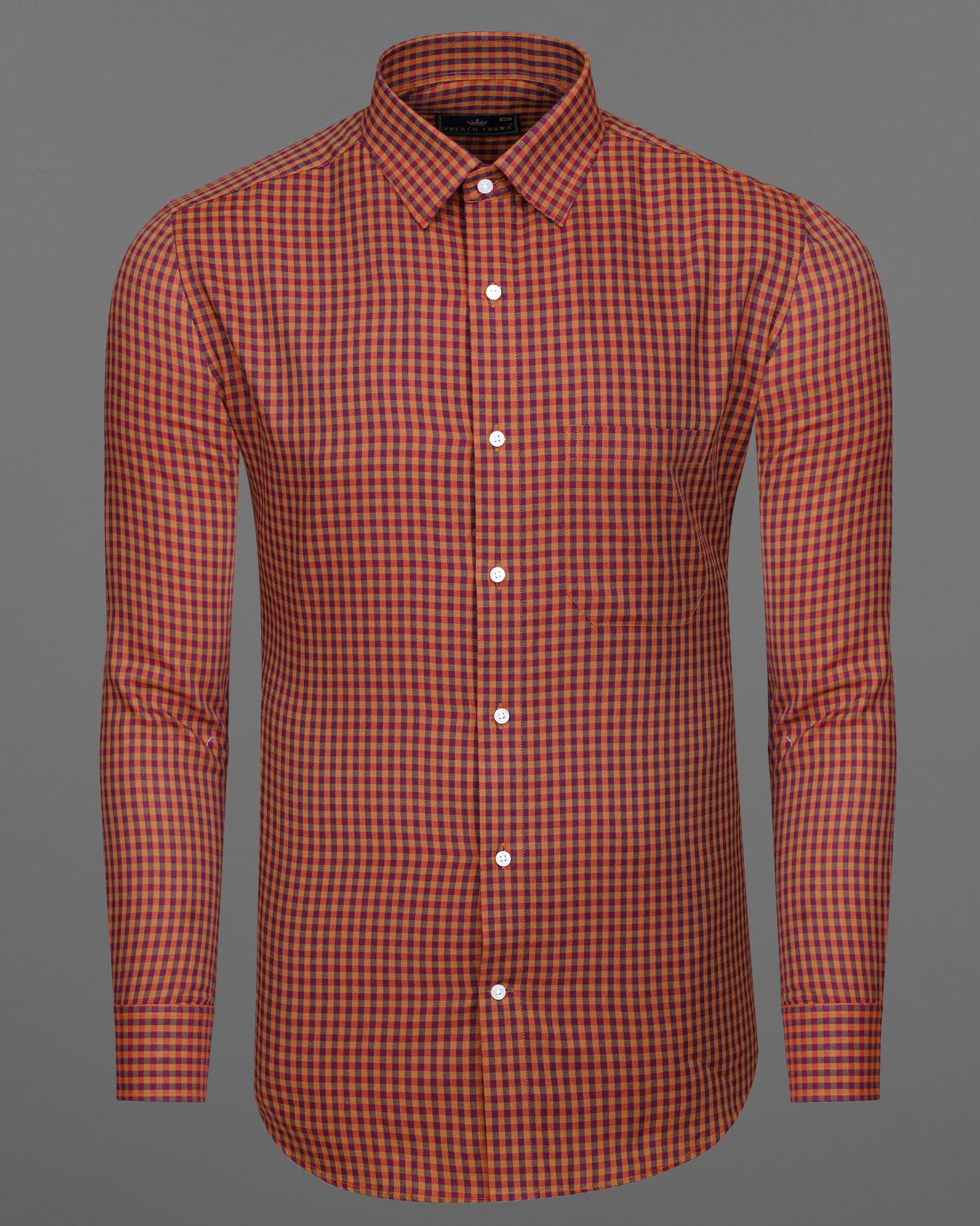 Raw Sienna Brown Gingham Herringbone Shirt 7577-38, 7577-H-38, 7577-39, 7577-H-39, 7577-40, 7577-H-40, 7577-42, 7577-H-42, 7577-44, 7577-H-44, 7577-46, 7577-H-46, 7577-48, 7577-H-48, 7577-50, 7577-H-50, 7577-52, 7577-H-52