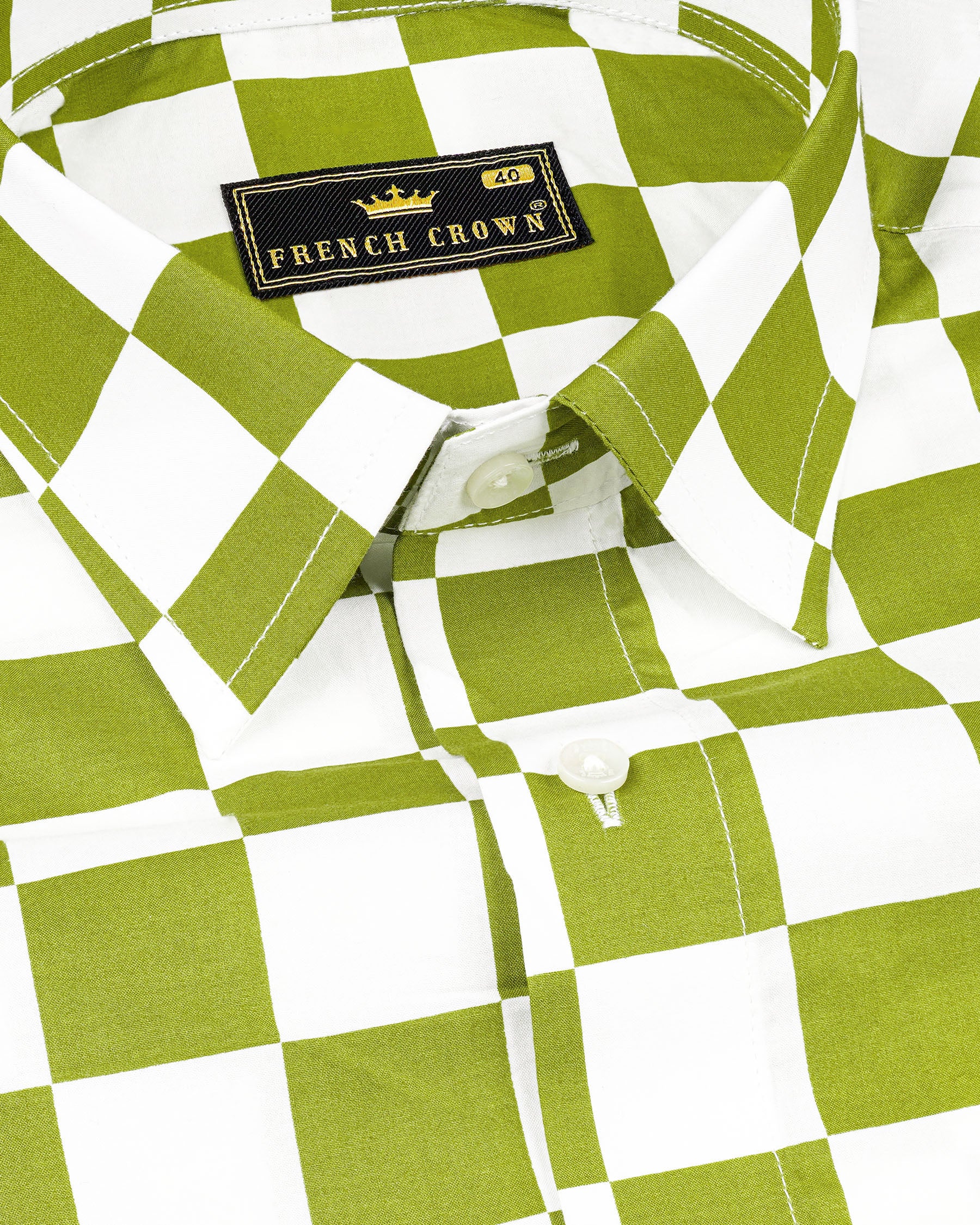 Citron Green and White Checked Premium Cotton Shirt 7581-38, 7581-H-38, 7581-39,7581-H-39, 7581-40, 7581-H-40, 7581-42, 7581-H-42, 7581-44, 7581-H-44, 7581-46, 7581-H-46, 7581-48, 7581-H-48, 7581-50, 7581-H-50, 7581-52, 7581-H-52