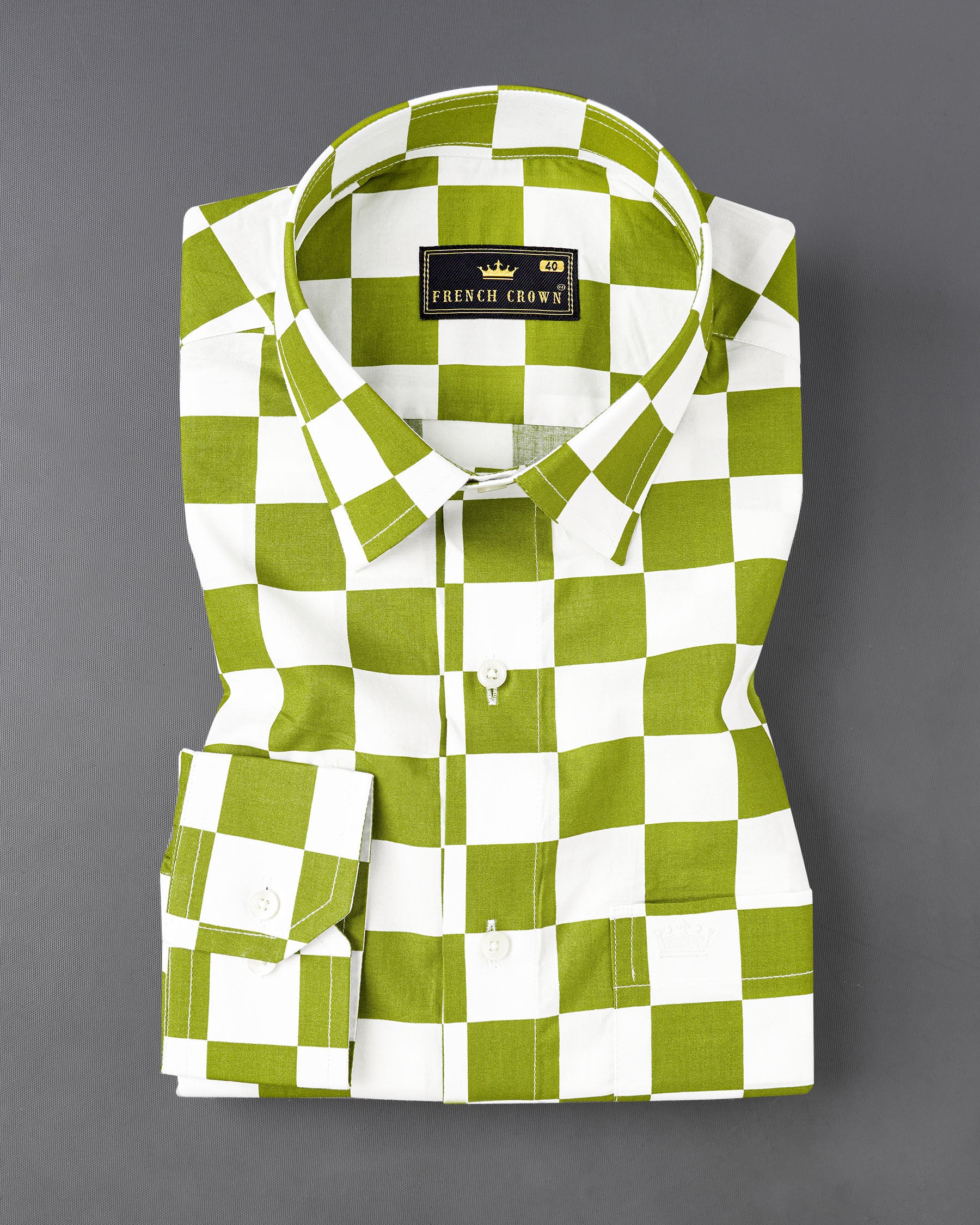 Citron Green and White Checked Premium Cotton Shirt 7581-38, 7581-H-38, 7581-39,7581-H-39, 7581-40, 7581-H-40, 7581-42, 7581-H-42, 7581-44, 7581-H-44, 7581-46, 7581-H-46, 7581-48, 7581-H-48, 7581-50, 7581-H-50, 7581-52, 7581-H-52