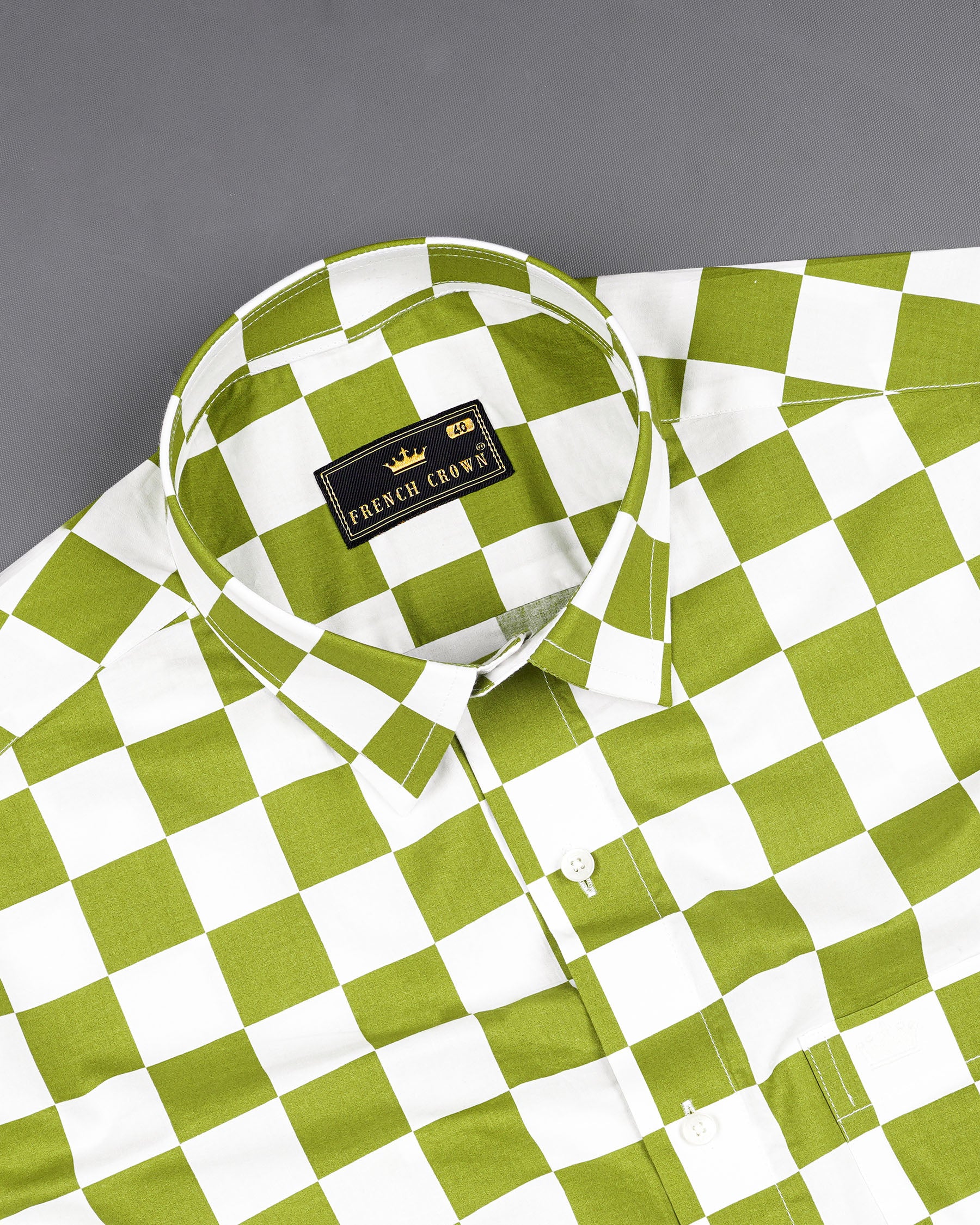 Citron Green and White Checked Premium Cotton Shirt 7581-38, 7581-H-38, 7581-39,7581-H-39, 7581-40, 7581-H-40, 7581-42, 7581-H-42, 7581-44, 7581-H-44, 7581-46, 7581-H-46, 7581-48, 7581-H-48, 7581-50, 7581-H-50, 7581-52, 7581-H-52