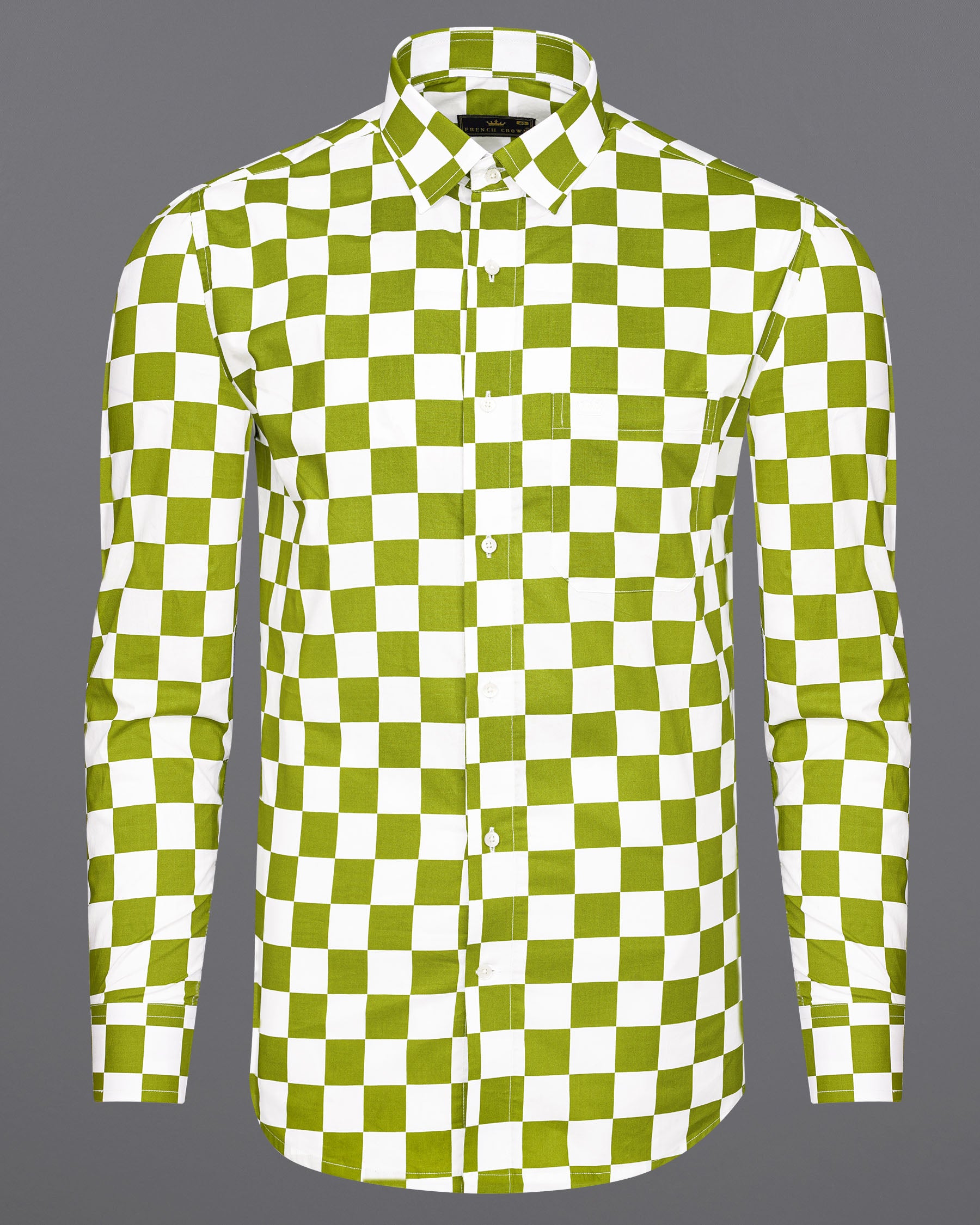 Citron Green and White Checked Premium Cotton Shirt 7581-38, 7581-H-38, 7581-39,7581-H-39, 7581-40, 7581-H-40, 7581-42, 7581-H-42, 7581-44, 7581-H-44, 7581-46, 7581-H-46, 7581-48, 7581-H-48, 7581-50, 7581-H-50, 7581-52, 7581-H-52