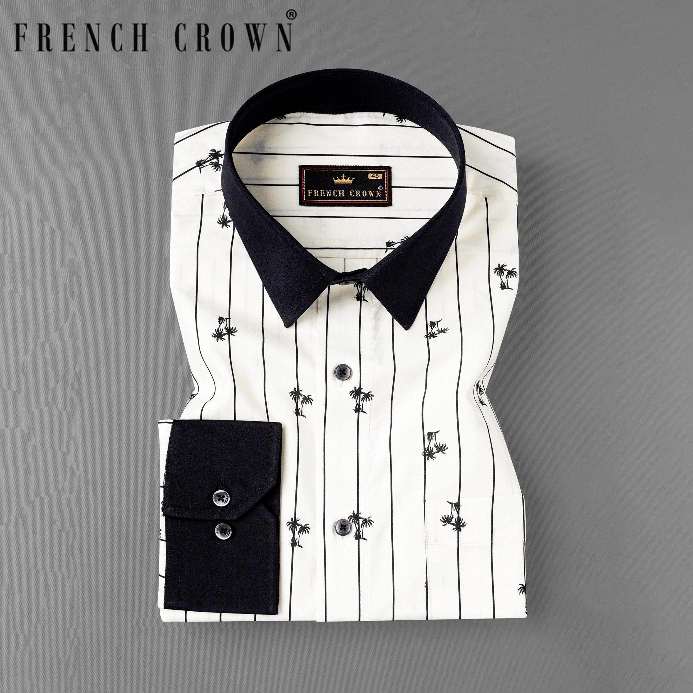 Off White Striped with Black Collar Premium Cotton Shirt