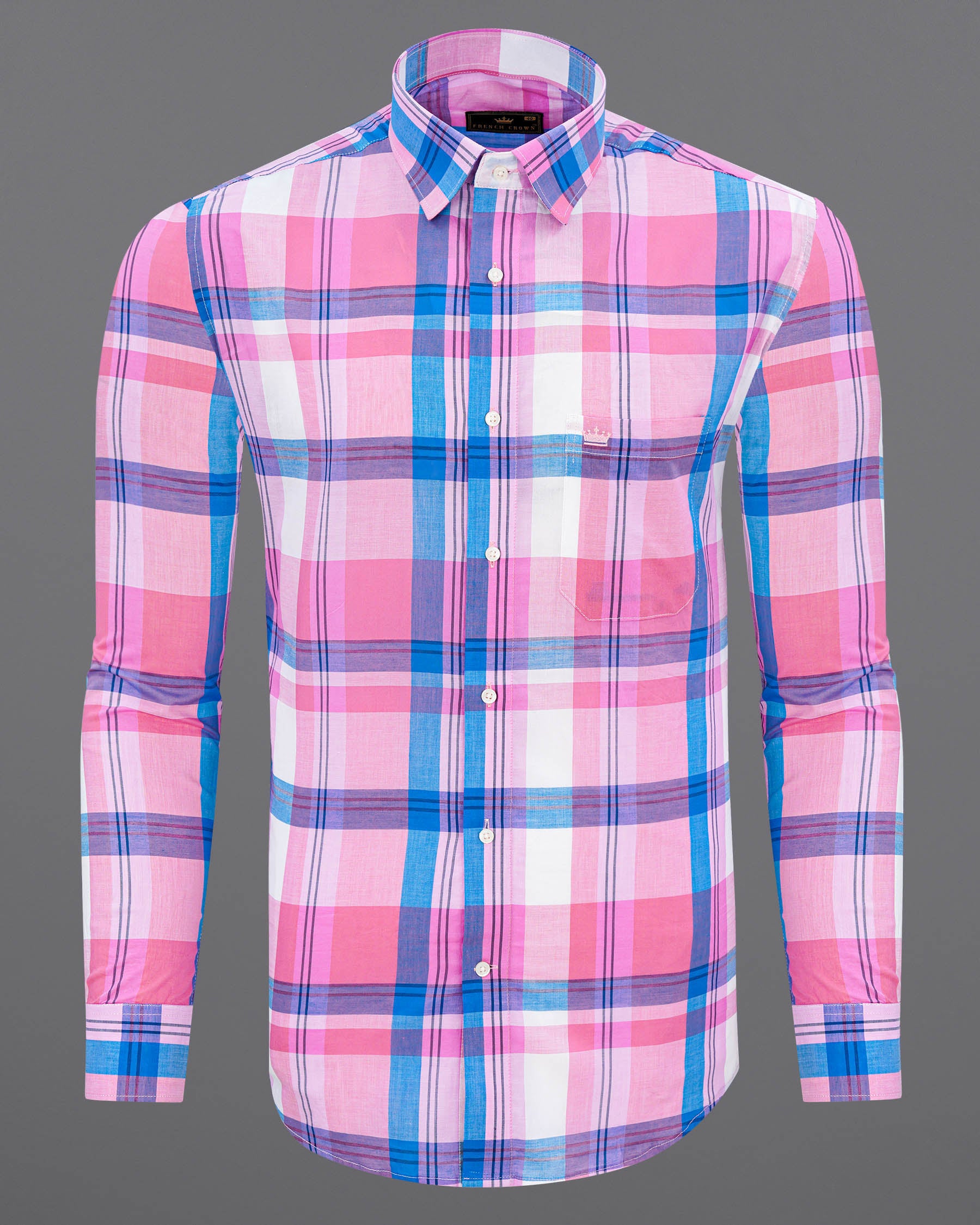 Chantilly Pink with Cornflower Blue Plaid Premium Cotton Shirt 7590-38, 7590-H-38, 7590-39,7590-H-39, 7590-40, 7590-H-40, 7590-42, 7590-H-42, 7590-44, 7590-H-44, 7590-46, 7590-H-46, 7590-48, 7590-H-48, 7590-50, 7590-H-50, 7590-52, 7590-H-52