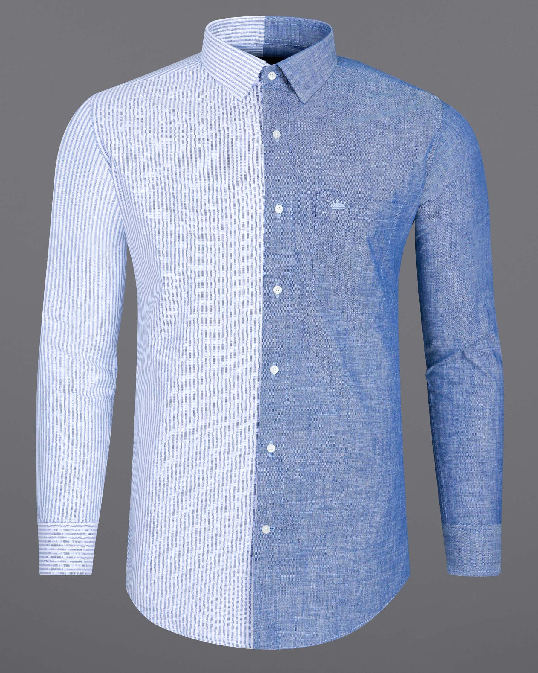 Half Striped Half Yonder Blue Royal Oxford Designer Shirt 7606-38, 7606-H-38, 7606-39,7606-H-39, 7606-40, 7606-H-40, 7606-42, 7606-H-42, 7606-44, 7606-H-44, 7606-46, 7606-H-46, 7606-48, 7606-H-48, 7606-50, 7606-H-50, 7606-52, 7606-H-52