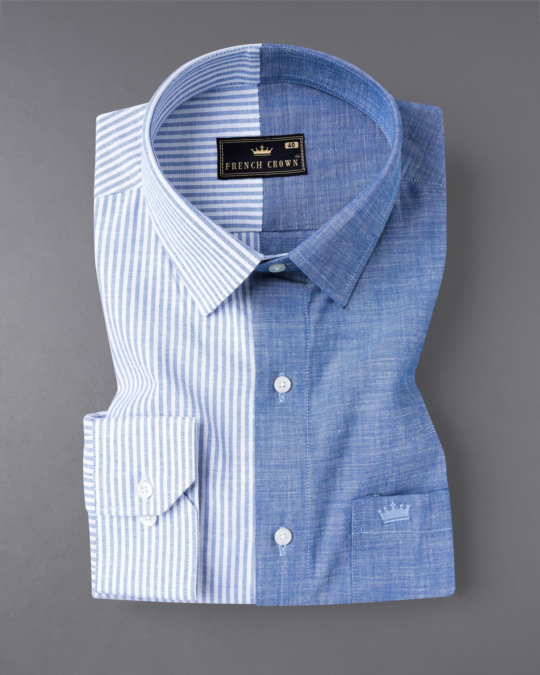 Half Striped Half Yonder Blue Royal Oxford Designer Shirt 7606-38, 7606-H-38, 7606-39,7606-H-39, 7606-40, 7606-H-40, 7606-42, 7606-H-42, 7606-44, 7606-H-44, 7606-46, 7606-H-46, 7606-48, 7606-H-48, 7606-50, 7606-H-50, 7606-52, 7606-H-52