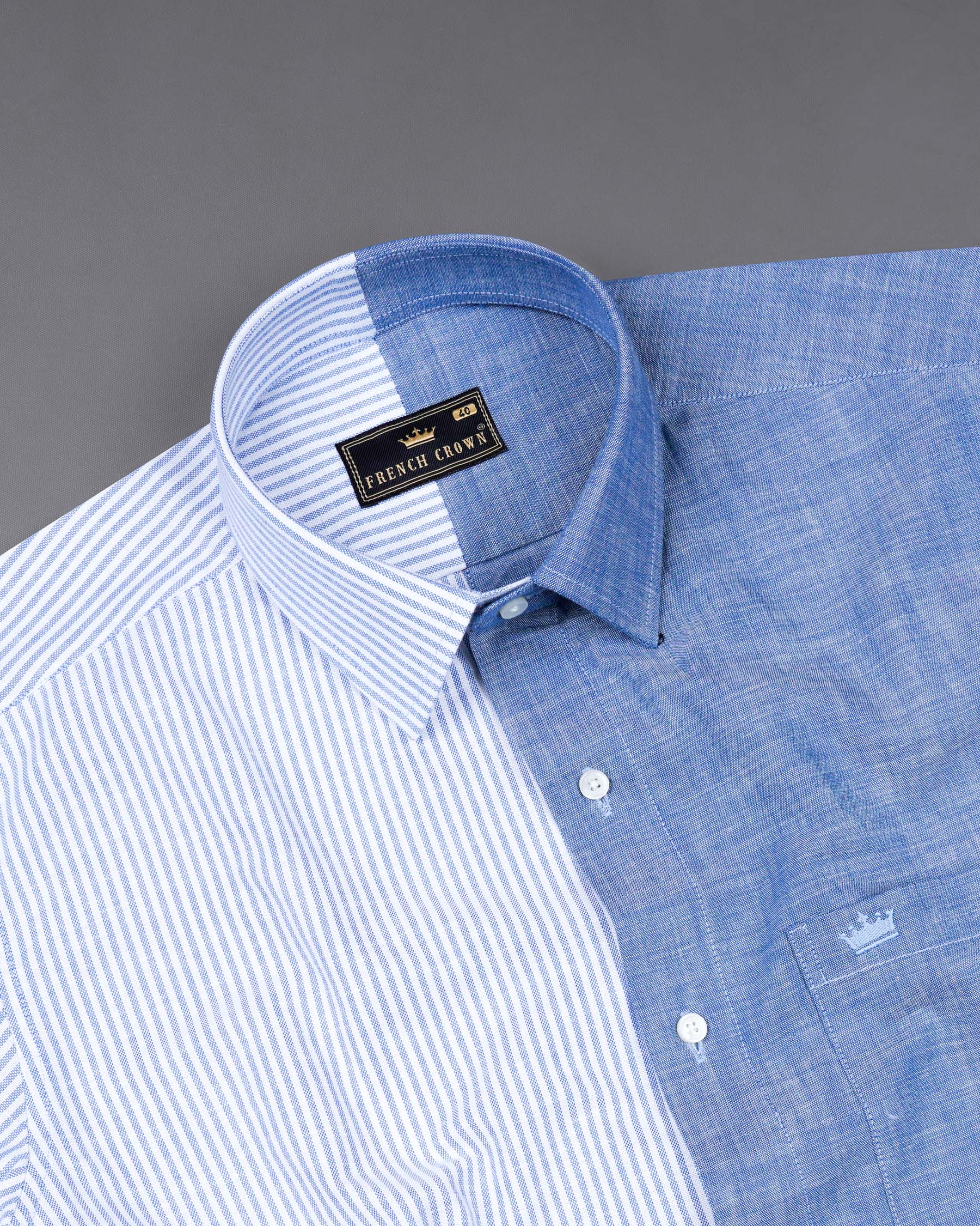 Half Striped Half Yonder Blue Royal Oxford Designer Shirt 7606-38, 7606-H-38, 7606-39,7606-H-39, 7606-40, 7606-H-40, 7606-42, 7606-H-42, 7606-44, 7606-H-44, 7606-46, 7606-H-46, 7606-48, 7606-H-48, 7606-50, 7606-H-50, 7606-52, 7606-H-52