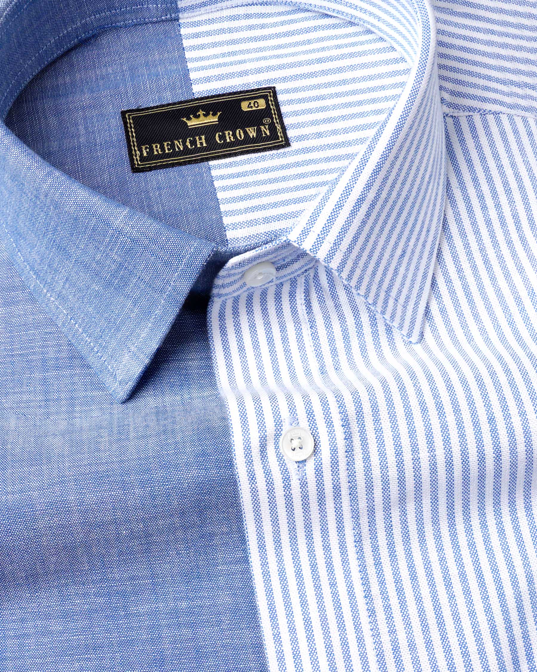 Half Striped Half Yonder Blue Royal Oxford Designer Shirt 7607-38, 7607-H-38, 7607-39,7607-H-39, 7607-40, 7607-H-40, 7607-42, 7607-H-42, 7607-44, 7607-H-44, 7607-46, 7607-H-46, 7607-48, 7607-H-48, 7607-50, 7607-H-50, 7607-52, 7607-H-52