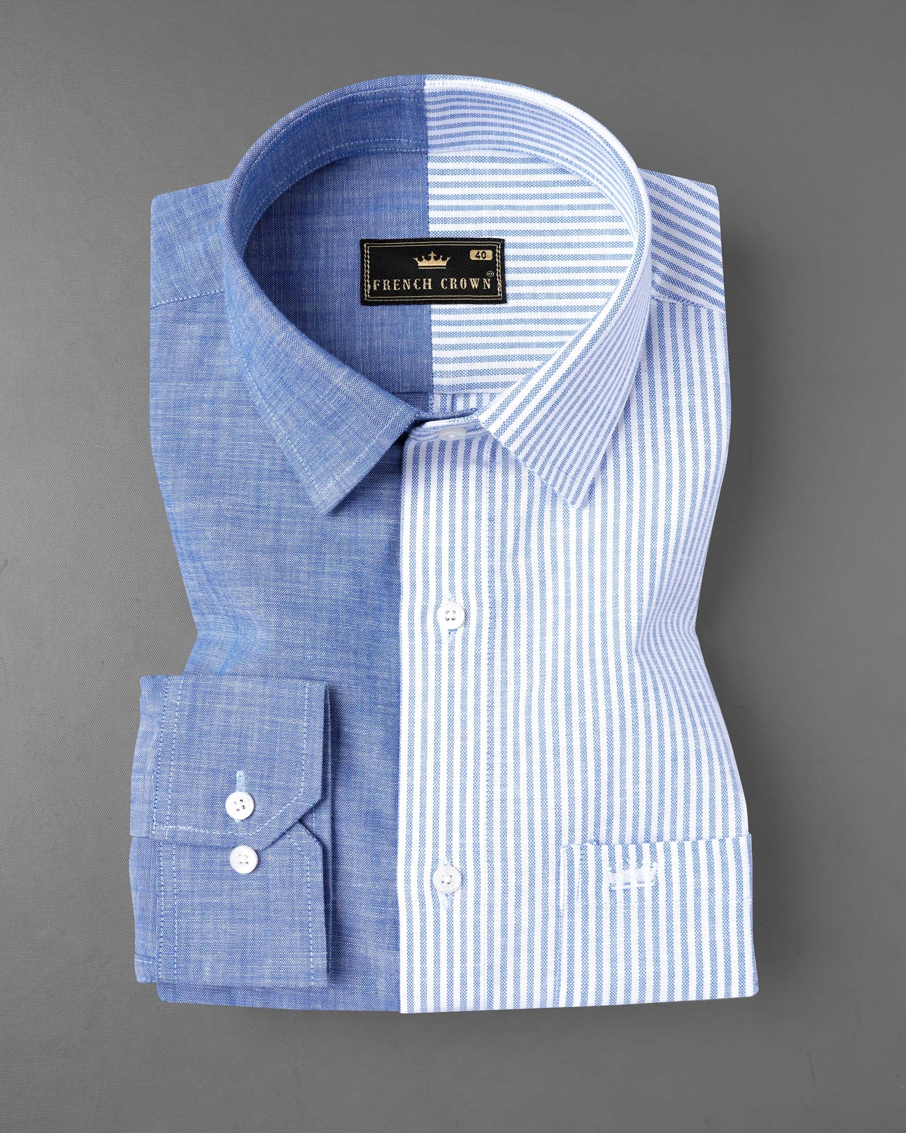 Half Striped Half Yonder Blue Royal Oxford Designer Shirt 7607-38, 7607-H-38, 7607-39,7607-H-39, 7607-40, 7607-H-40, 7607-42, 7607-H-42, 7607-44, 7607-H-44, 7607-46, 7607-H-46, 7607-48, 7607-H-48, 7607-50, 7607-H-50, 7607-52, 7607-H-52