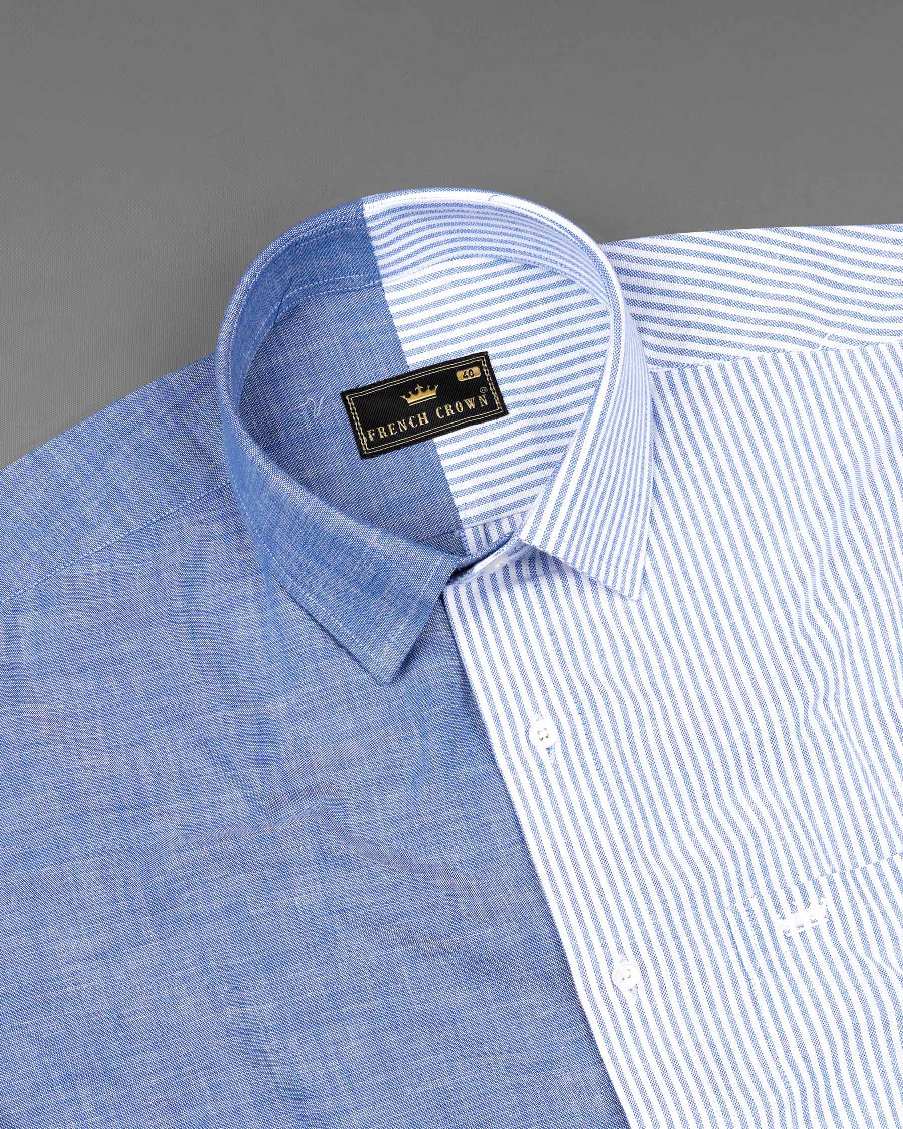 Half Striped Half Yonder Blue Royal Oxford Designer Shirt 7607-38, 7607-H-38, 7607-39,7607-H-39, 7607-40, 7607-H-40, 7607-42, 7607-H-42, 7607-44, 7607-H-44, 7607-46, 7607-H-46, 7607-48, 7607-H-48, 7607-50, 7607-H-50, 7607-52, 7607-H-52