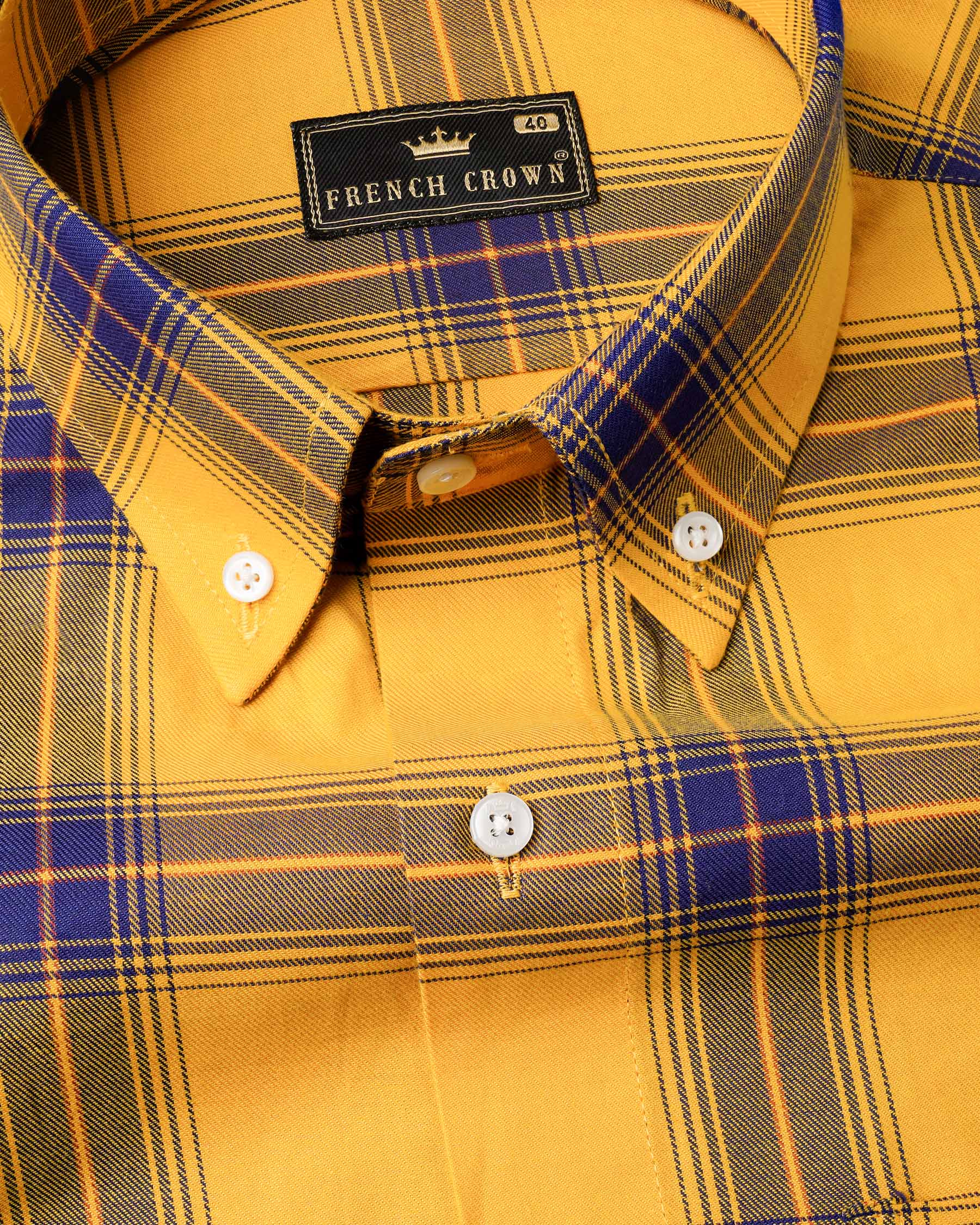 Casablanca Yellow with Meteorite Blue Twill Plaid Premium Cotton Shirt 7609-BD-38, 7609-BD-H-38, 7609-BD-39,7609-BD-H-39, 7609-BD-40, 7609-BD-H-40, 7609-BD-42, 7609-BD-H-42, 7609-BD-44, 7609-BD-H-44, 7609-BD-46, 7609-BD-H-46, 7609-BD-48, 7609-BD-H-48, 7609-BD-50, 7609-BD-H-50, 7609-BD-52, 7609-BD-H-52