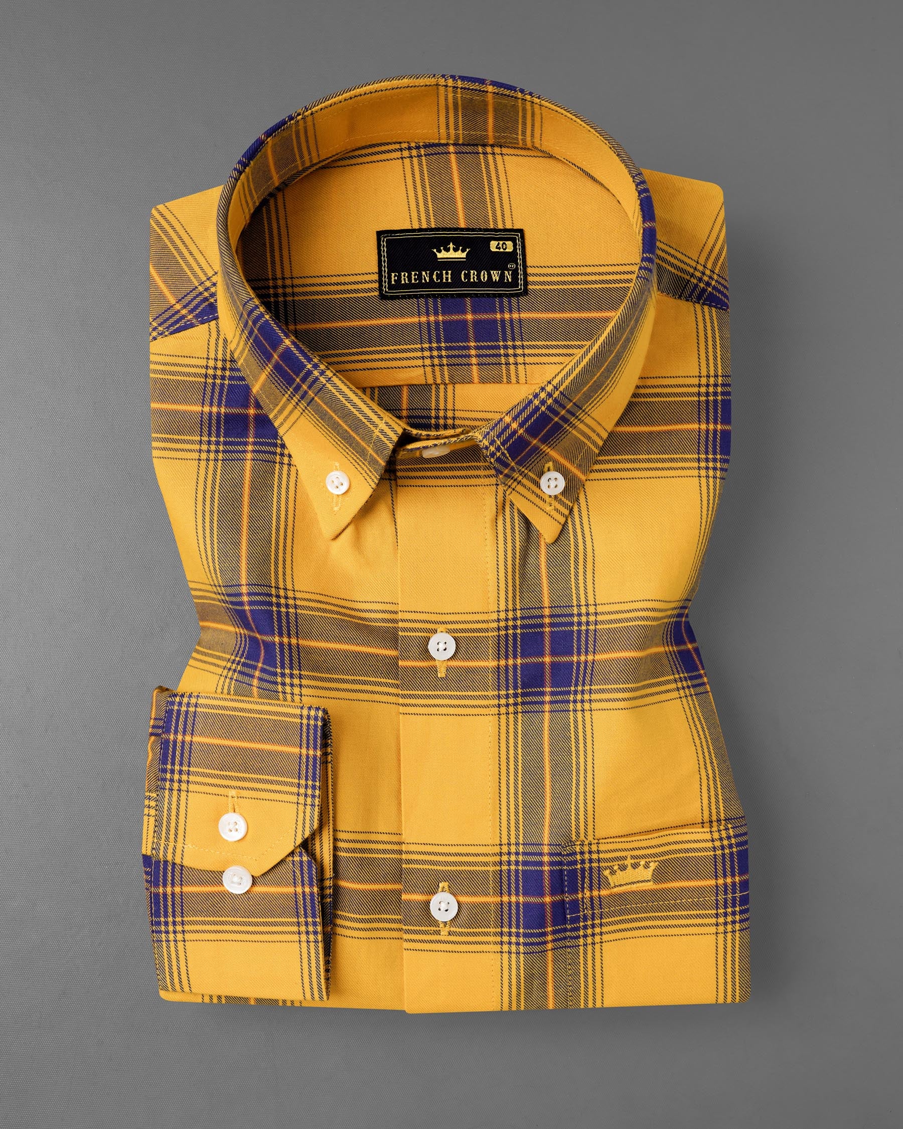 Casablanca Yellow with Meteorite Blue Twill Plaid Premium Cotton Shirt 7609-BD-38, 7609-BD-H-38, 7609-BD-39,7609-BD-H-39, 7609-BD-40, 7609-BD-H-40, 7609-BD-42, 7609-BD-H-42, 7609-BD-44, 7609-BD-H-44, 7609-BD-46, 7609-BD-H-46, 7609-BD-48, 7609-BD-H-48, 7609-BD-50, 7609-BD-H-50, 7609-BD-52, 7609-BD-H-52