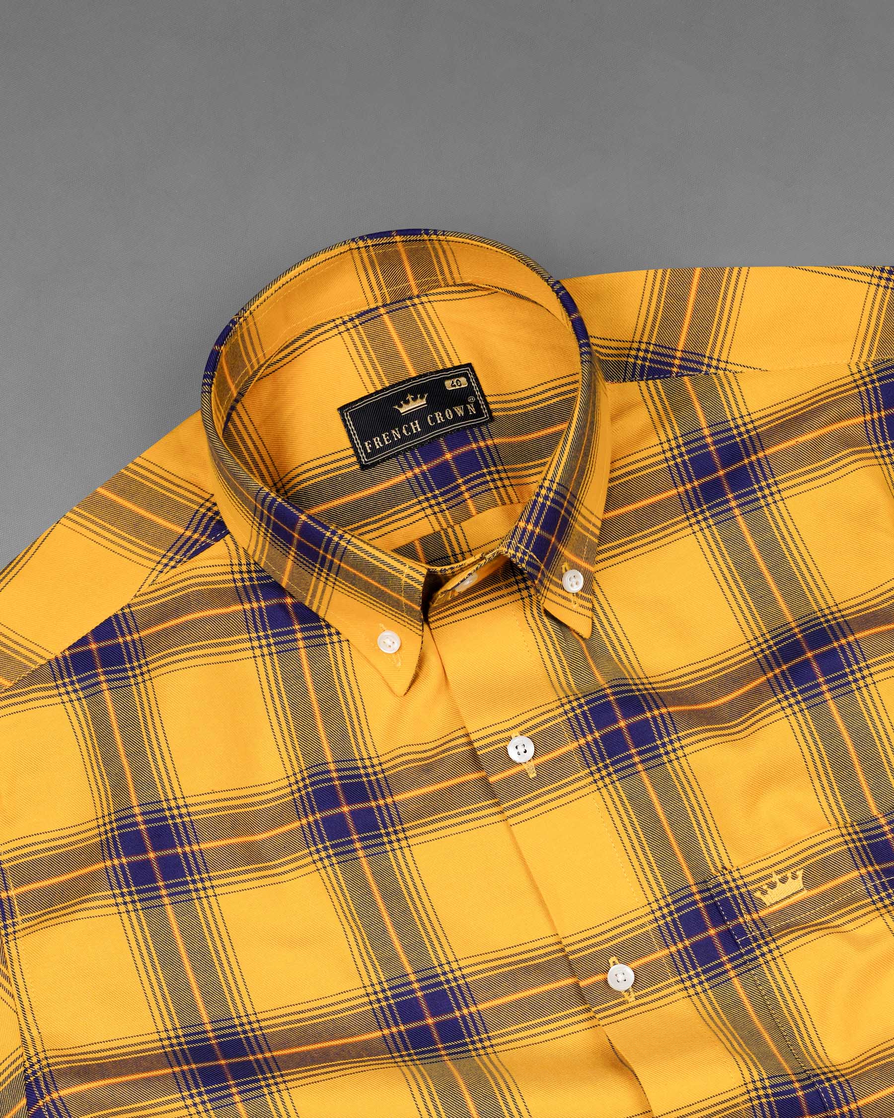 Casablanca Yellow with Meteorite Blue Twill Plaid Premium Cotton Shirt 7609-BD-38, 7609-BD-H-38, 7609-BD-39,7609-BD-H-39, 7609-BD-40, 7609-BD-H-40, 7609-BD-42, 7609-BD-H-42, 7609-BD-44, 7609-BD-H-44, 7609-BD-46, 7609-BD-H-46, 7609-BD-48, 7609-BD-H-48, 7609-BD-50, 7609-BD-H-50, 7609-BD-52, 7609-BD-H-52