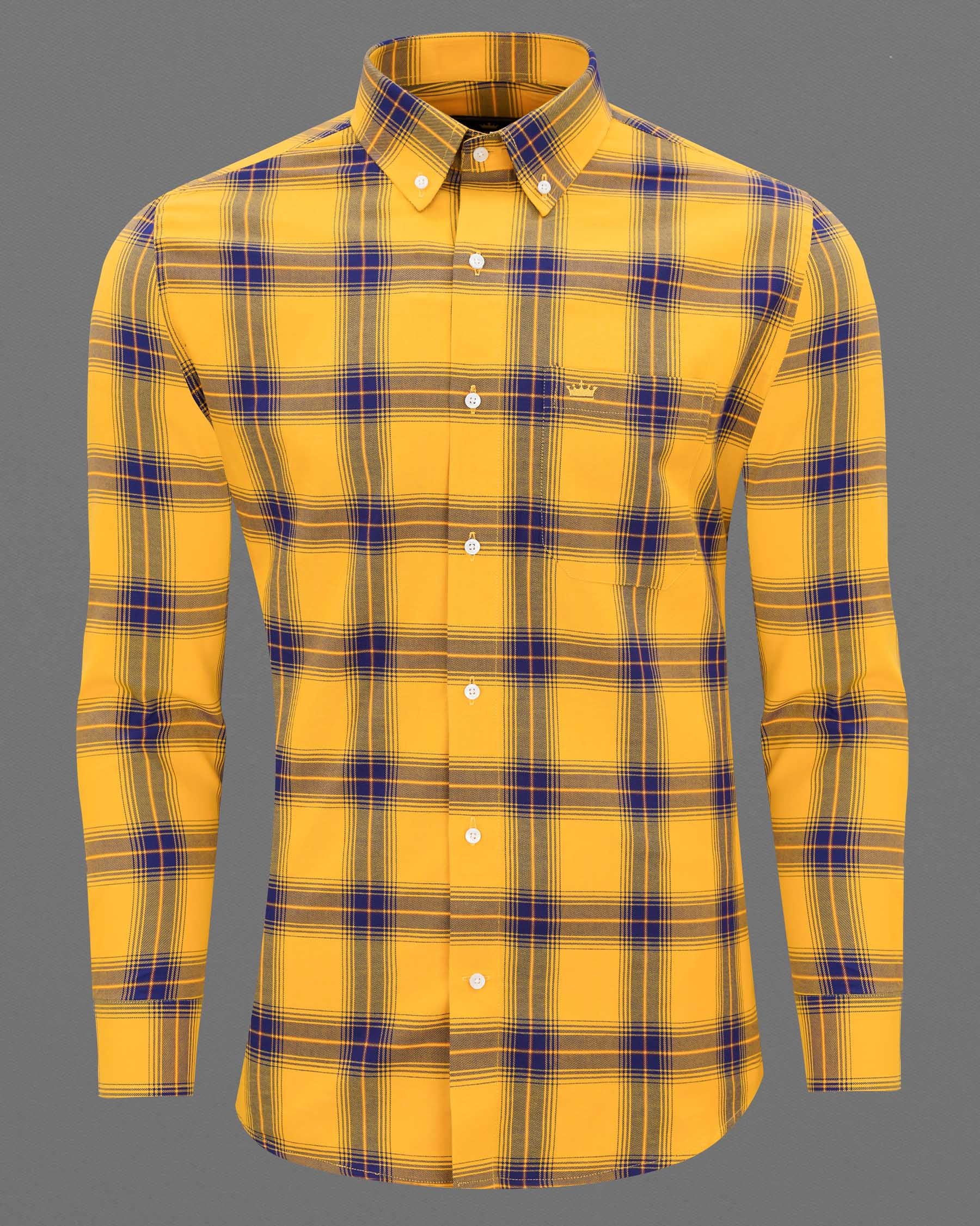 Casablanca Yellow with Meteorite Blue Twill Plaid Premium Cotton Shirt 7609-BD-38, 7609-BD-H-38, 7609-BD-39,7609-BD-H-39, 7609-BD-40, 7609-BD-H-40, 7609-BD-42, 7609-BD-H-42, 7609-BD-44, 7609-BD-H-44, 7609-BD-46, 7609-BD-H-46, 7609-BD-48, 7609-BD-H-48, 7609-BD-50, 7609-BD-H-50, 7609-BD-52, 7609-BD-H-52