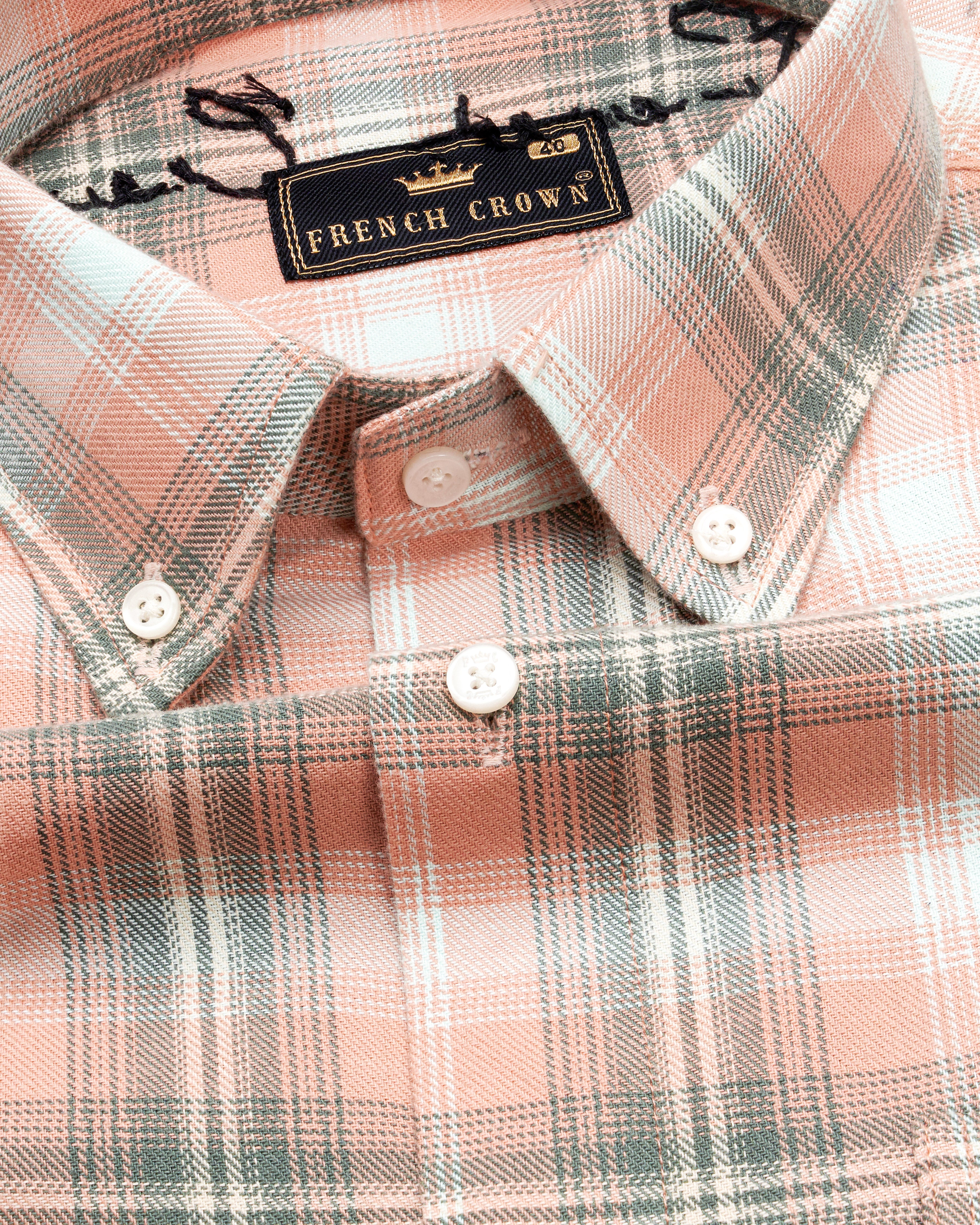 Pale Peach with Cadet Green Plaid Twill Hand-Embroidered Signature Designer Shirt 7610-BD-EH084-38, 7610-BD-EH084-H-38, 7610-BD-EH084-39, 7610-BD-EH084-H-39, 7610-BD-EH084-40, 7610-BD-EH084-H-40, 7610-BD-EH084-42, 7610-BD-EH084-H-42, 7610-BD-EH084-44, 7610-BD-EH084-H-44, 7610-BD-EH084-46, 7610-BD-EH084-H-46, 7610-BD-EH084-48, 7610-BD-EH084-H-48, 7610-BD-EH084-50, 7610-BD-EH084-H-50, 7610-BD-EH084-52, 7610-BD-EH084-H-52