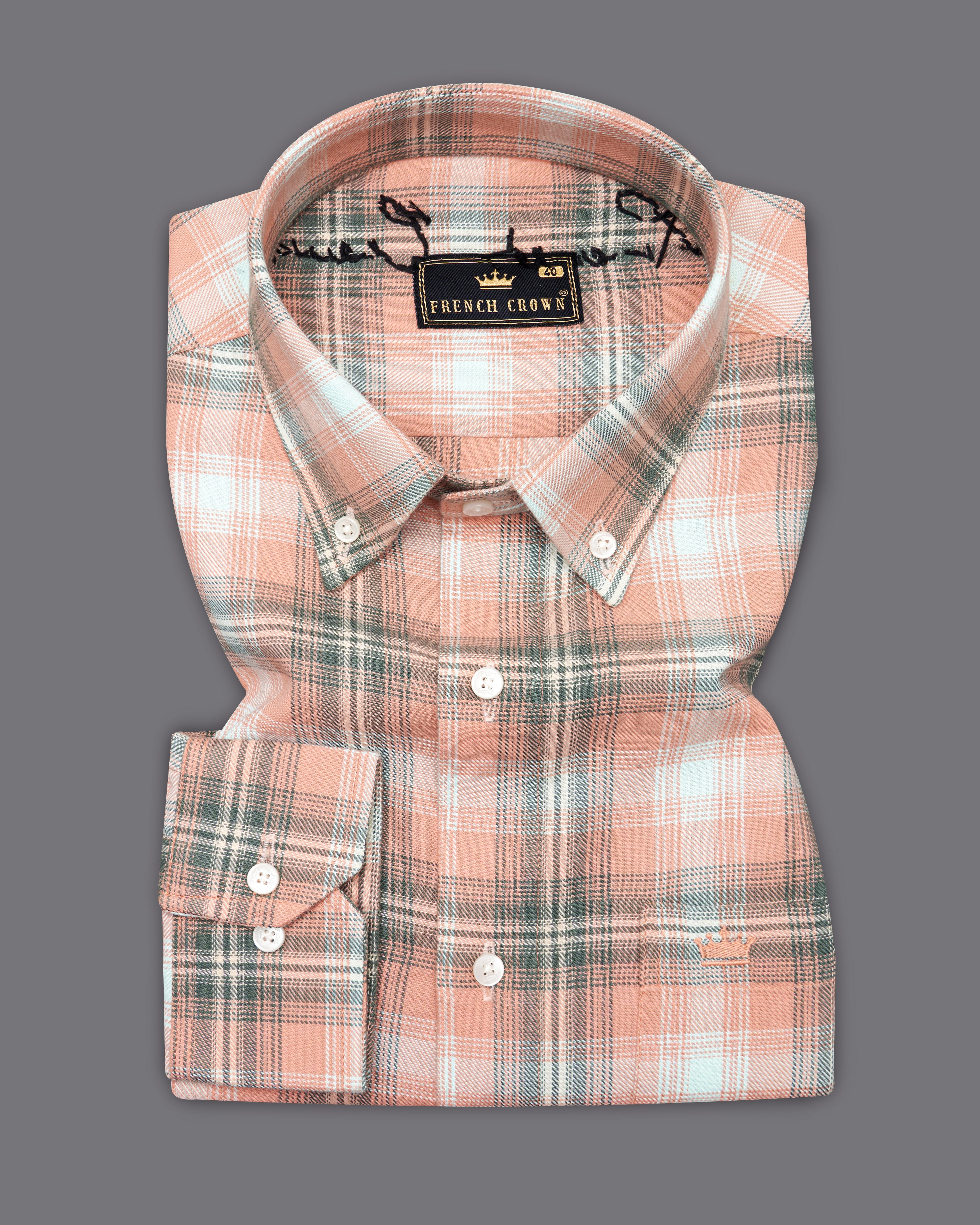 Pale Peach with Cadet Green Plaid Twill Hand-Embroidered Signature Designer Shirt 7610-BD-EH084-38, 7610-BD-EH084-H-38, 7610-BD-EH084-39, 7610-BD-EH084-H-39, 7610-BD-EH084-40, 7610-BD-EH084-H-40, 7610-BD-EH084-42, 7610-BD-EH084-H-42, 7610-BD-EH084-44, 7610-BD-EH084-H-44, 7610-BD-EH084-46, 7610-BD-EH084-H-46, 7610-BD-EH084-48, 7610-BD-EH084-H-48, 7610-BD-EH084-50, 7610-BD-EH084-H-50, 7610-BD-EH084-52, 7610-BD-EH084-H-52