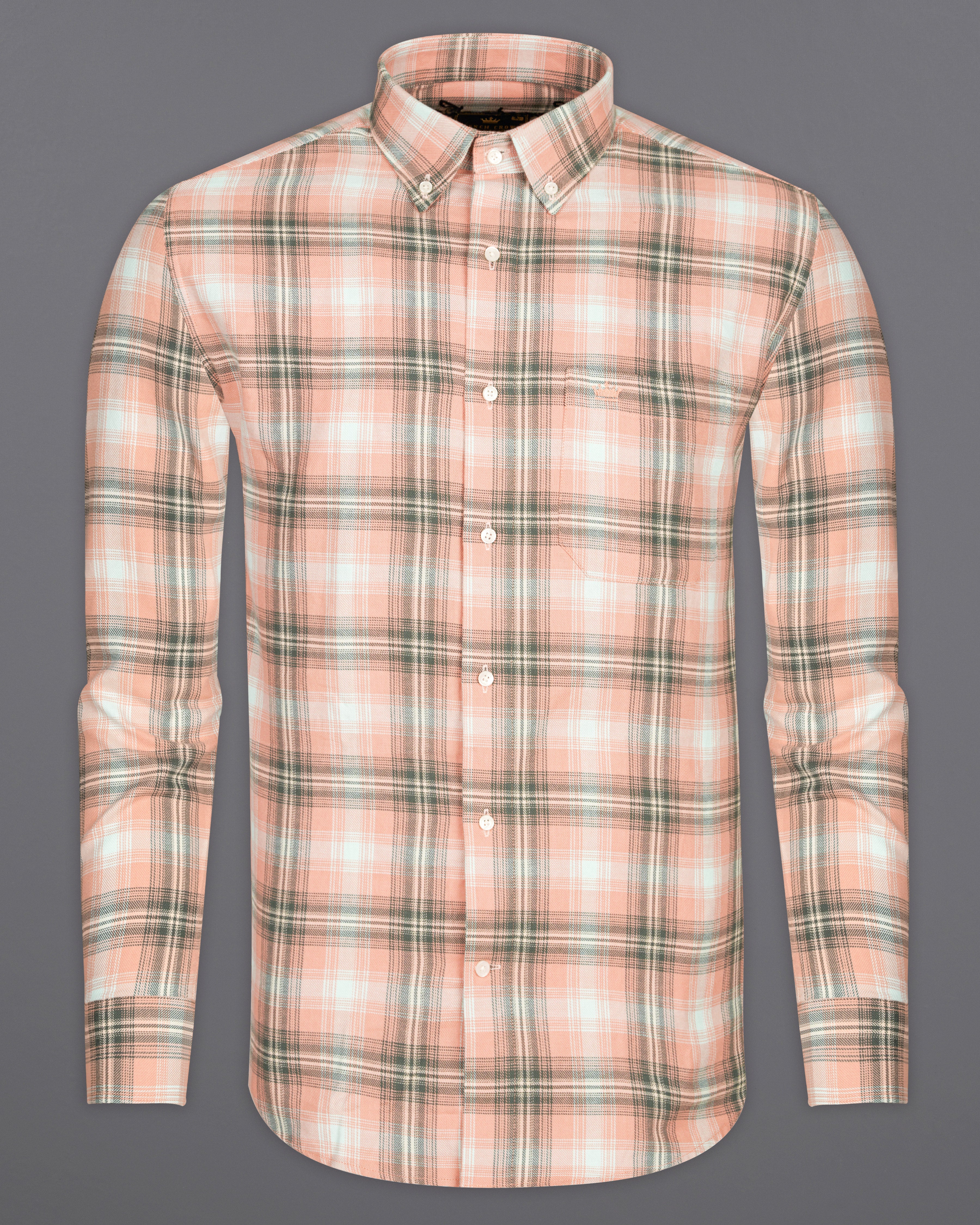 Pale Peach with Cadet Green Plaid Twill Hand-Embroidered Signature Designer Shirt 7610-BD-EH084-38, 7610-BD-EH084-H-38, 7610-BD-EH084-39, 7610-BD-EH084-H-39, 7610-BD-EH084-40, 7610-BD-EH084-H-40, 7610-BD-EH084-42, 7610-BD-EH084-H-42, 7610-BD-EH084-44, 7610-BD-EH084-H-44, 7610-BD-EH084-46, 7610-BD-EH084-H-46, 7610-BD-EH084-48, 7610-BD-EH084-H-48, 7610-BD-EH084-50, 7610-BD-EH084-H-50, 7610-BD-EH084-52, 7610-BD-EH084-H-52